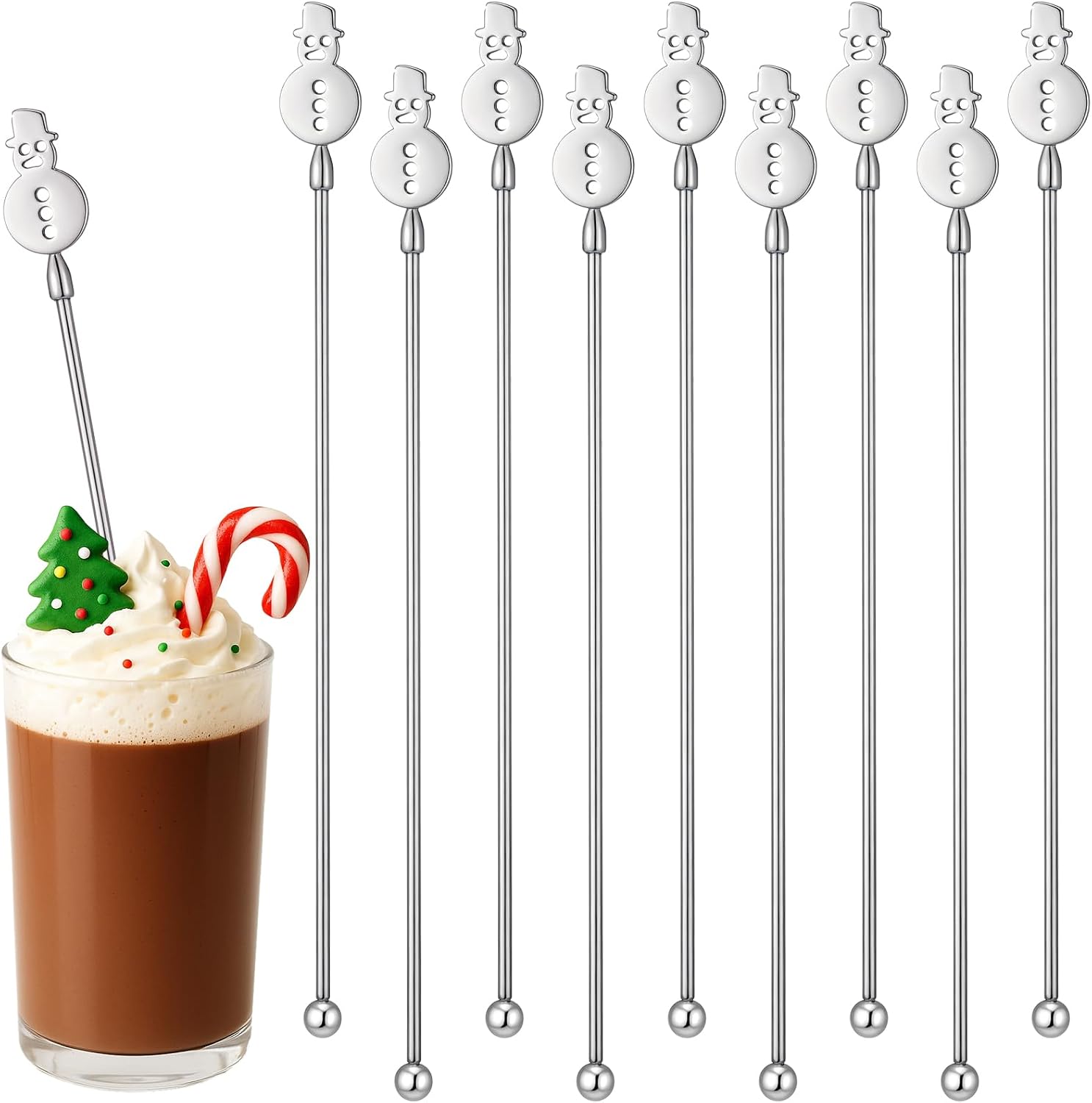 Reallnaive 10 Pack Winter Snowflake Drink Stirrers Hot Cocoa Bar Chocolate Supplies Cocktail Stir Sticks Metal Swizzle Sticks 7.9 Inch Snowflake Coffee Stirrers Reusable for Winter Party Decor
