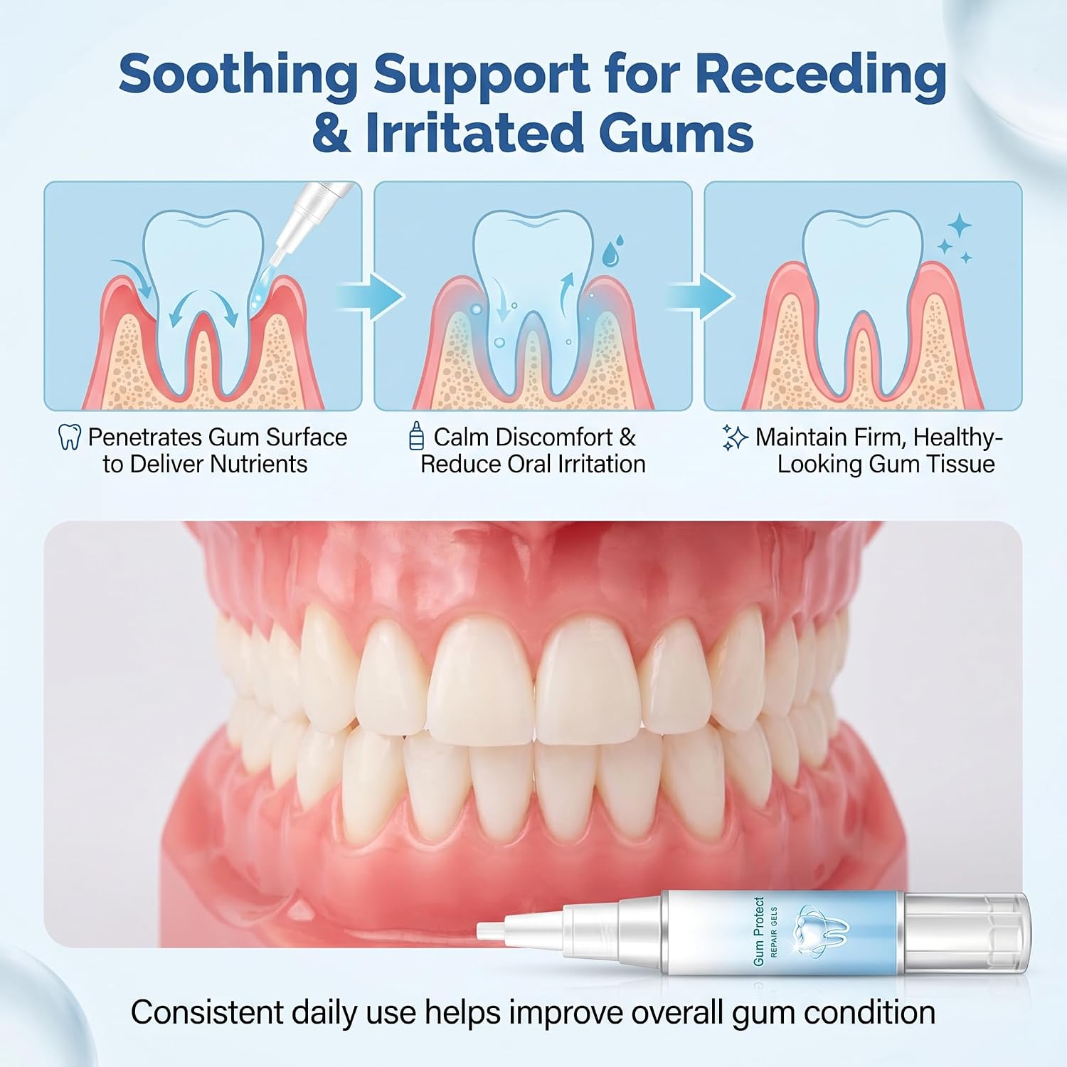 4Pcs Gum Repair Gel for Receding Gums & Oral Comfort, Gentle Dental Gel for Daily Gum Health & Enamel Care, Professional Gum Support Formula, Teeth Whitening Essence Pen