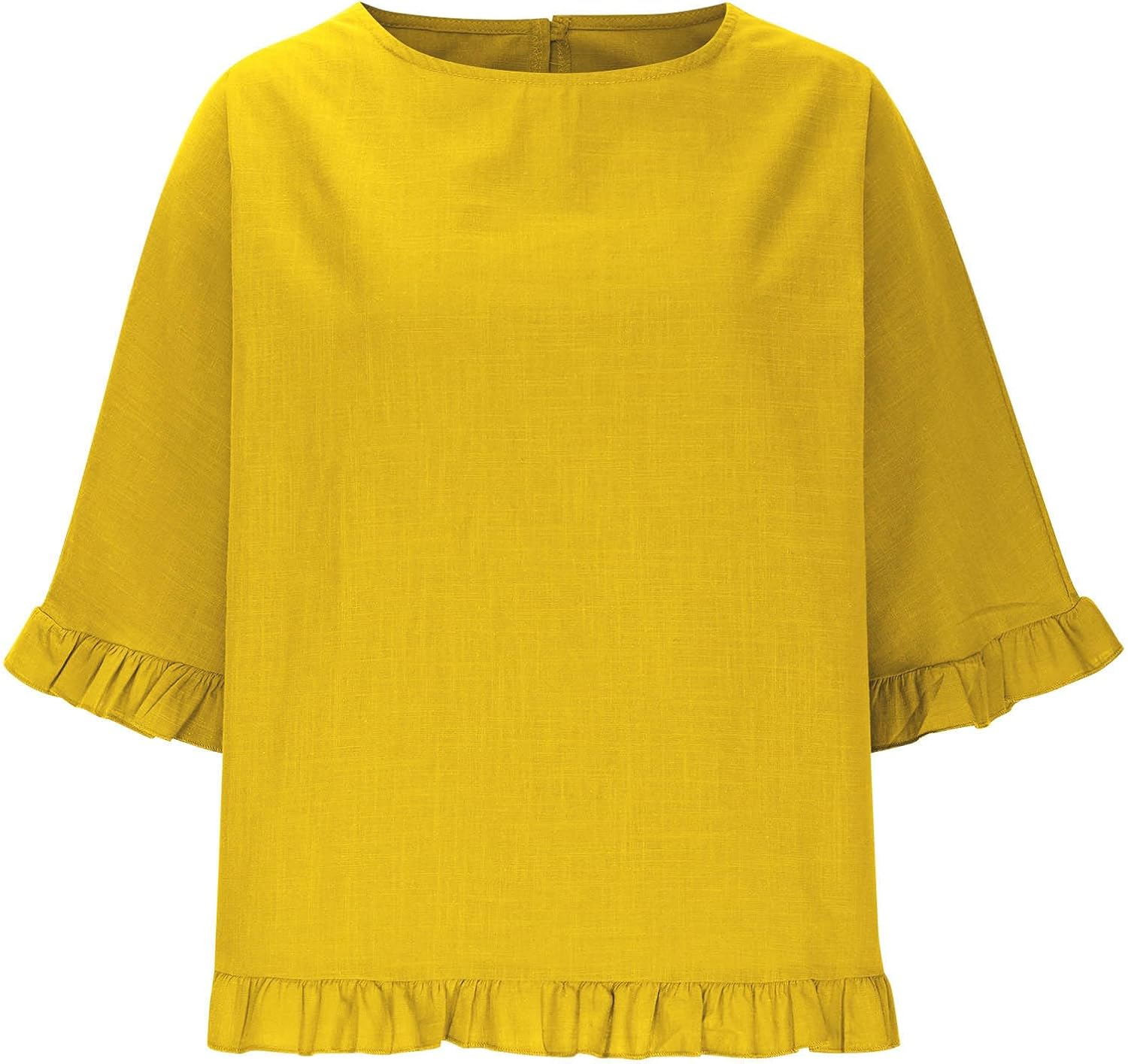 Women Cotton Linen Shirts Crewneck Short Sleeve T Shirts Casual Ruffle Hem Basic Tees for Summer Outfits Trendy Tops