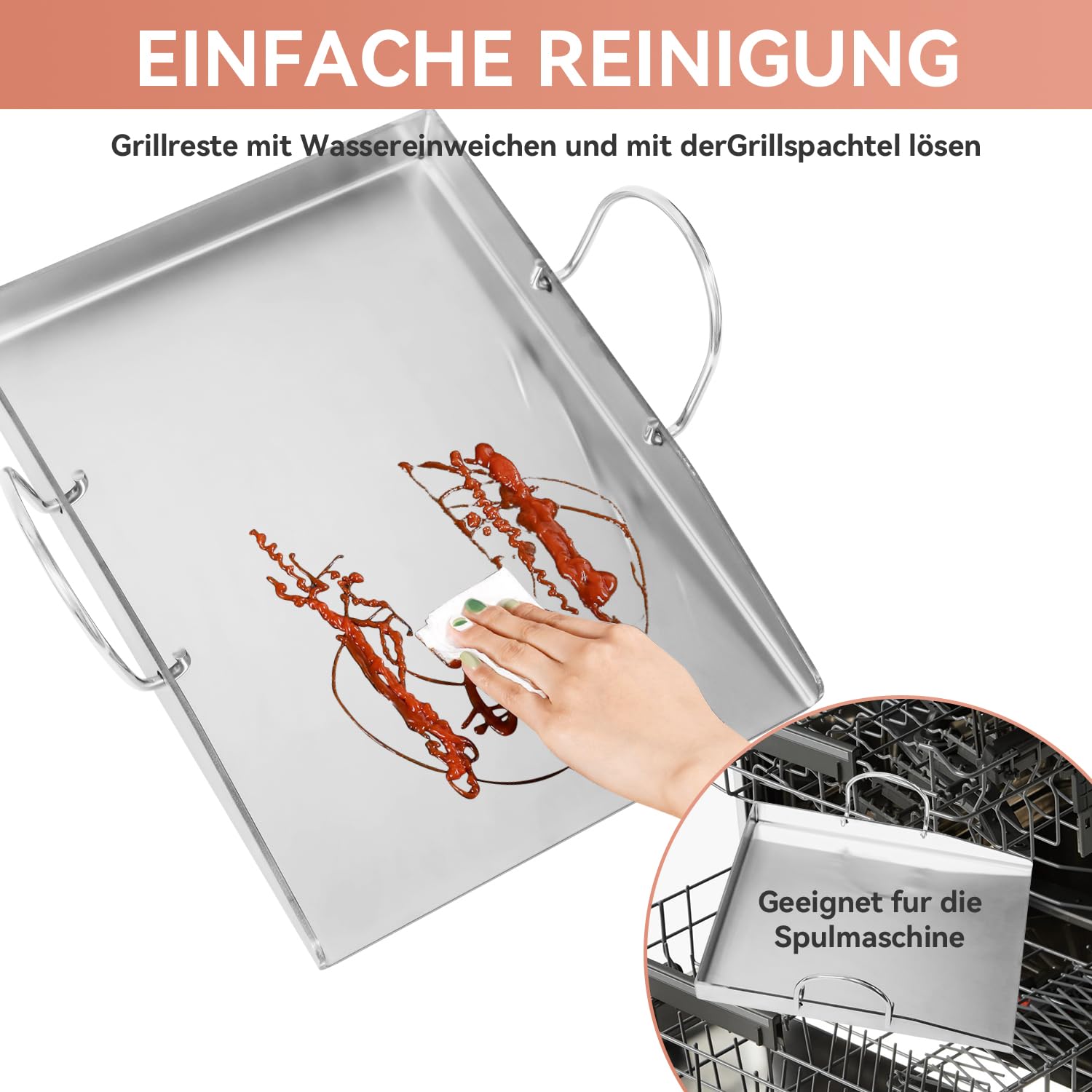 Edelstahl Grillplatte Plancha 40 x 30 x 4 cm mit 2 Grillspachteln, Abnehmbaren Griffen für Weber, Enders, Burnhard Ersatzteile Zubehör – BBQ Grillplatte für Gasgrill & Holzkohlegrill