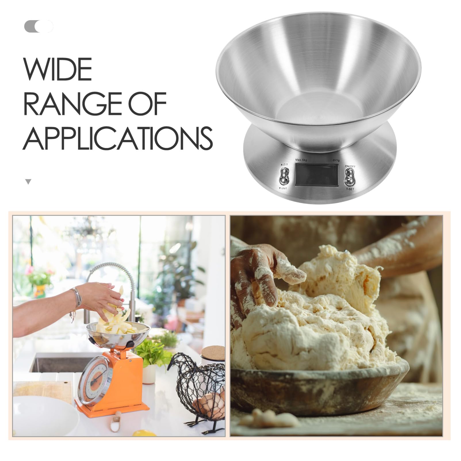 Zerodeko 1 Juego Báscula de Cocina Digital Inoxidable de Precisa Diseño Alta Capacidad para Ingredientes para Uso Doméstico y Profesional