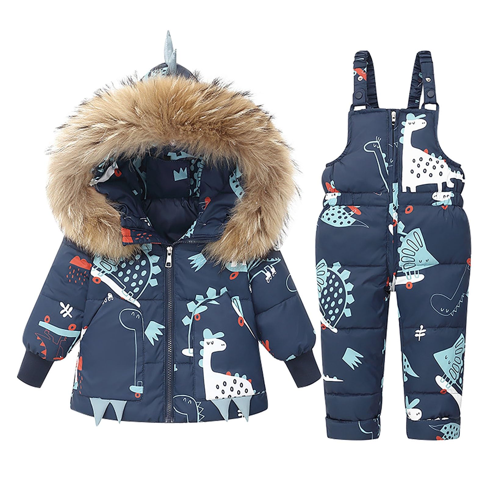 2025 Traje de esquí para niños con capucha y pantalones de esquí de 2 piezas conjunto de ropa espesa trajes de invierno con capucha y patrón lindo protección contra el queso chaqueta de esquí cómoda