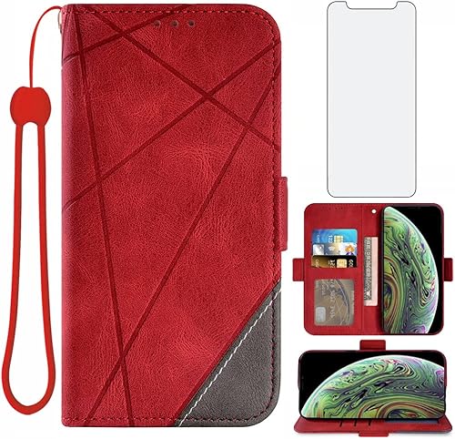 Miniatura 1 de Asuwish - Funda para iPhone Xs Max (con protector de pantalla, cristal templado, función atril), color rojo