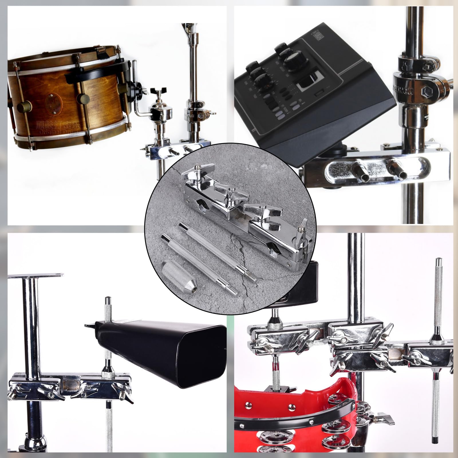 Batteria a Campana con Clip, Asta di Supporto in Ferro per Strumento a Percussione Campanaccio Morsetto per Supporto in Metallo Aste a Giraffa per Piatti Batteria