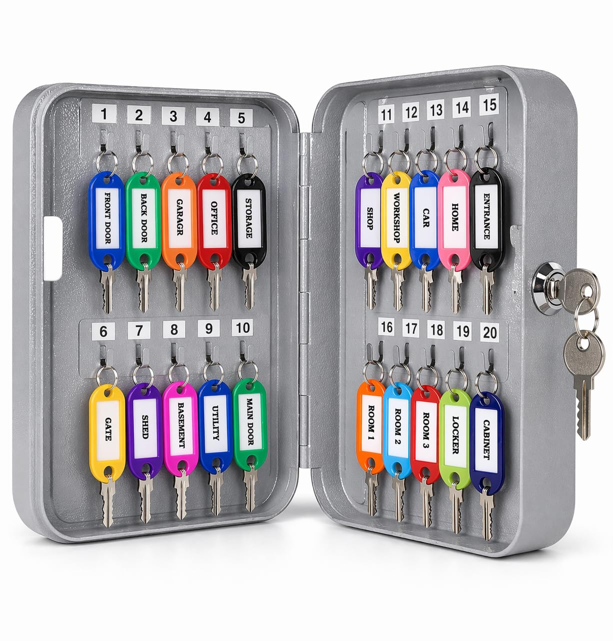 20 Keys Lock Box – Wall Mount Metal Key Cabinet with 20 Key Hooks & Color-Coded Tags | Secure Key Storage Safe for Home, Office, Hotel, Car Dealership & Garage-image-35