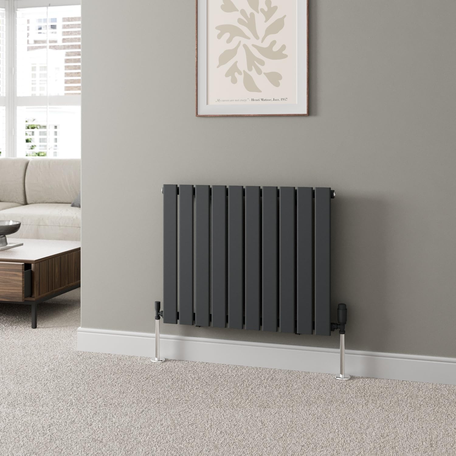 DuraTherm® 600 x 756mm Anthracite Grey Horizontal Designer Radiator Single Column Flat Panel Modern Central Heating Panels Bathroom Radiators — image 1