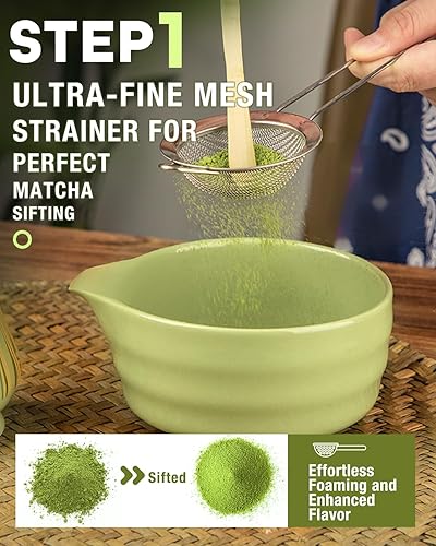 Miniatura 5 de Juego de batidor de matcha, juego de 5 piezas, incluye cuenco de matcha de 17 onzas con boquilla, batidor de bambú Chasen con soporte de cerámica,