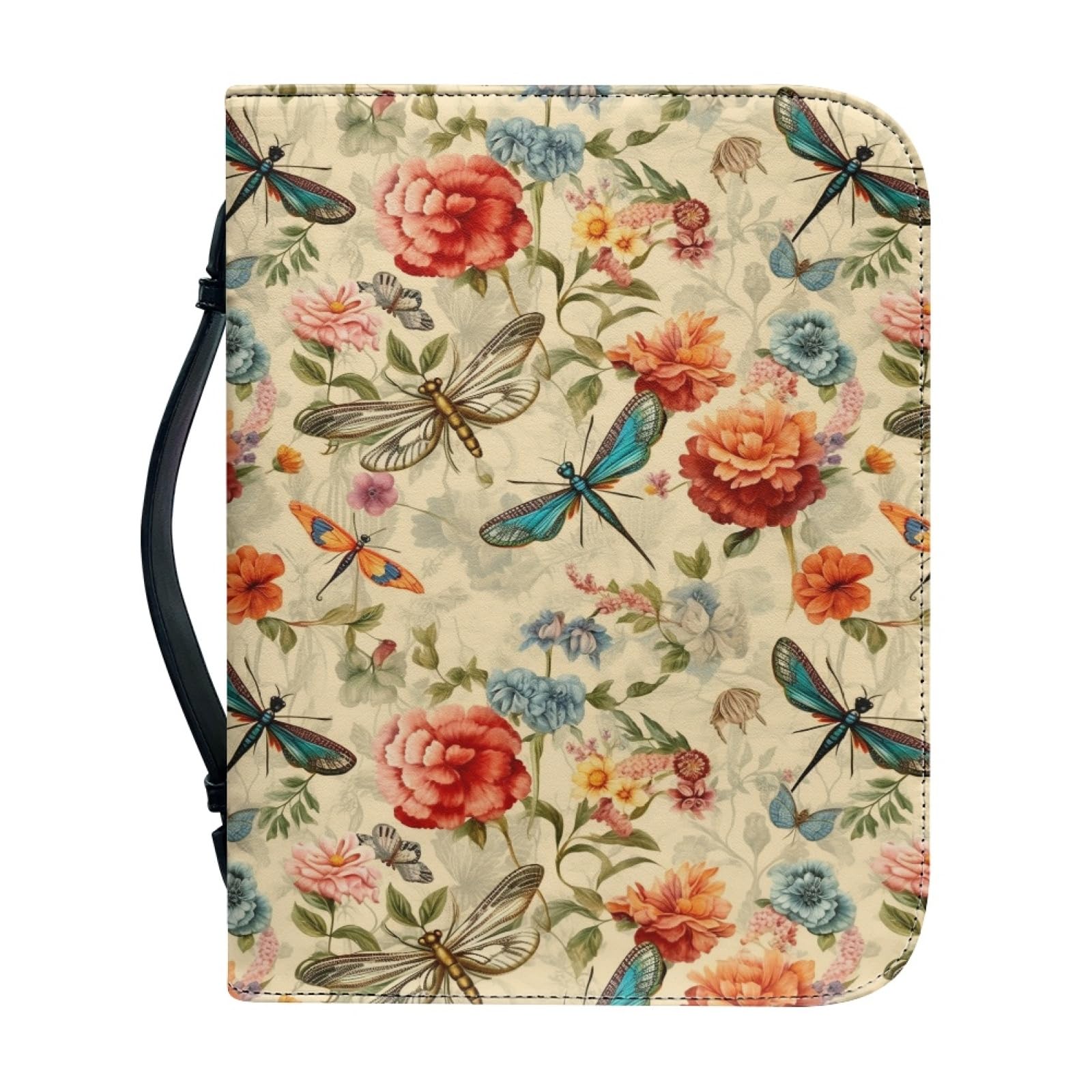 Kuiaobaty Vintage Dragonfly Floral Bible Book Cover Journaling Storage Organizer for Bible, Countrysides Print Faux Leather Book Case — image 1