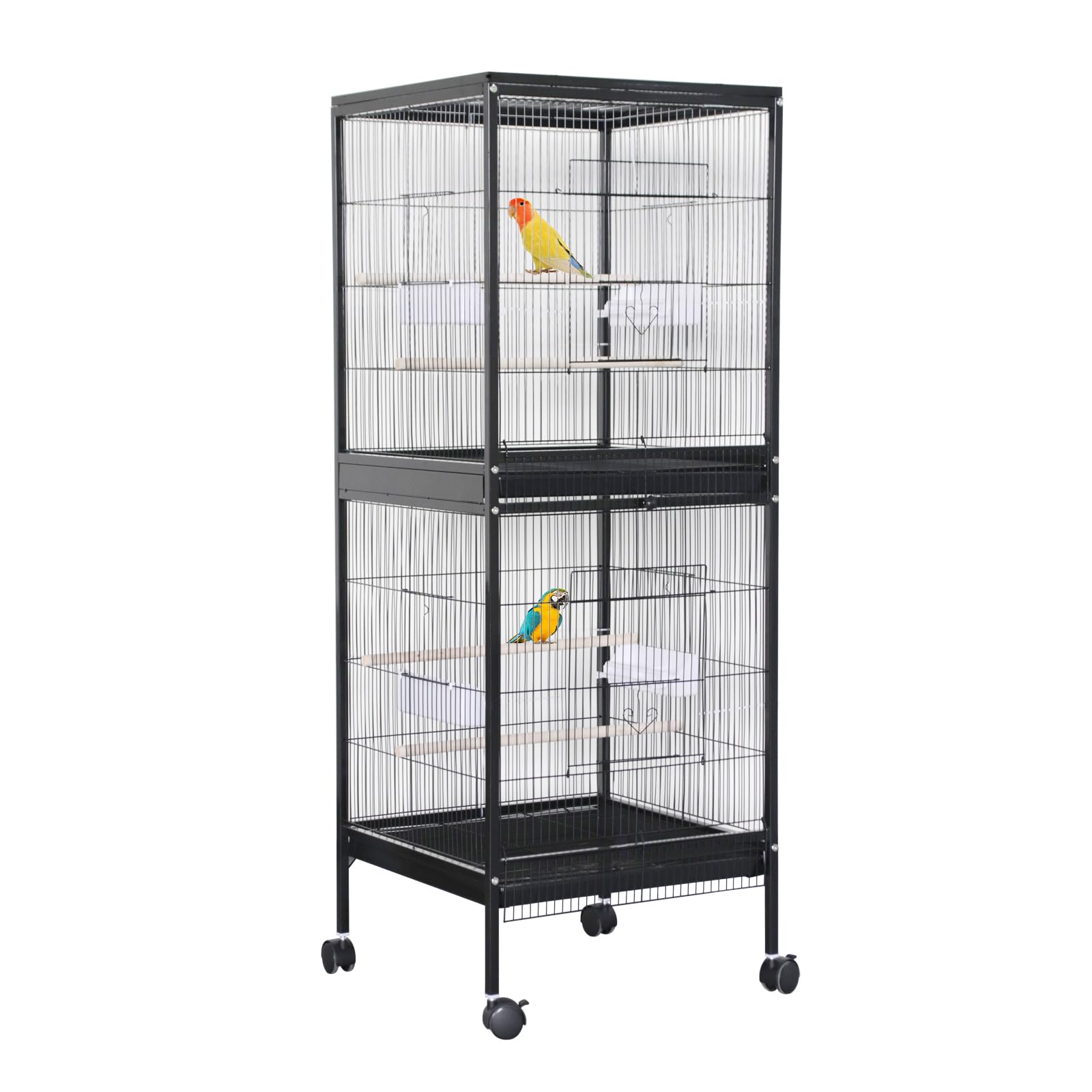 Vogelkäfig Groß 52 x 50x143cm, Papageienkäfig mit Ständer, Voliere auf Rollen, Birdcage mit 4 Sitzstangen, Vogelvoliere mit Rollen, Nymphensittich Käfig, Vogelkäfig Wellensittich