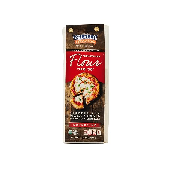 DeLallo Italian 00 Flour, 17.6 Ounce Bag, 10 Pack, Certified Organic, For Pizza Crust Dough, Non-GMO, Made in Italy