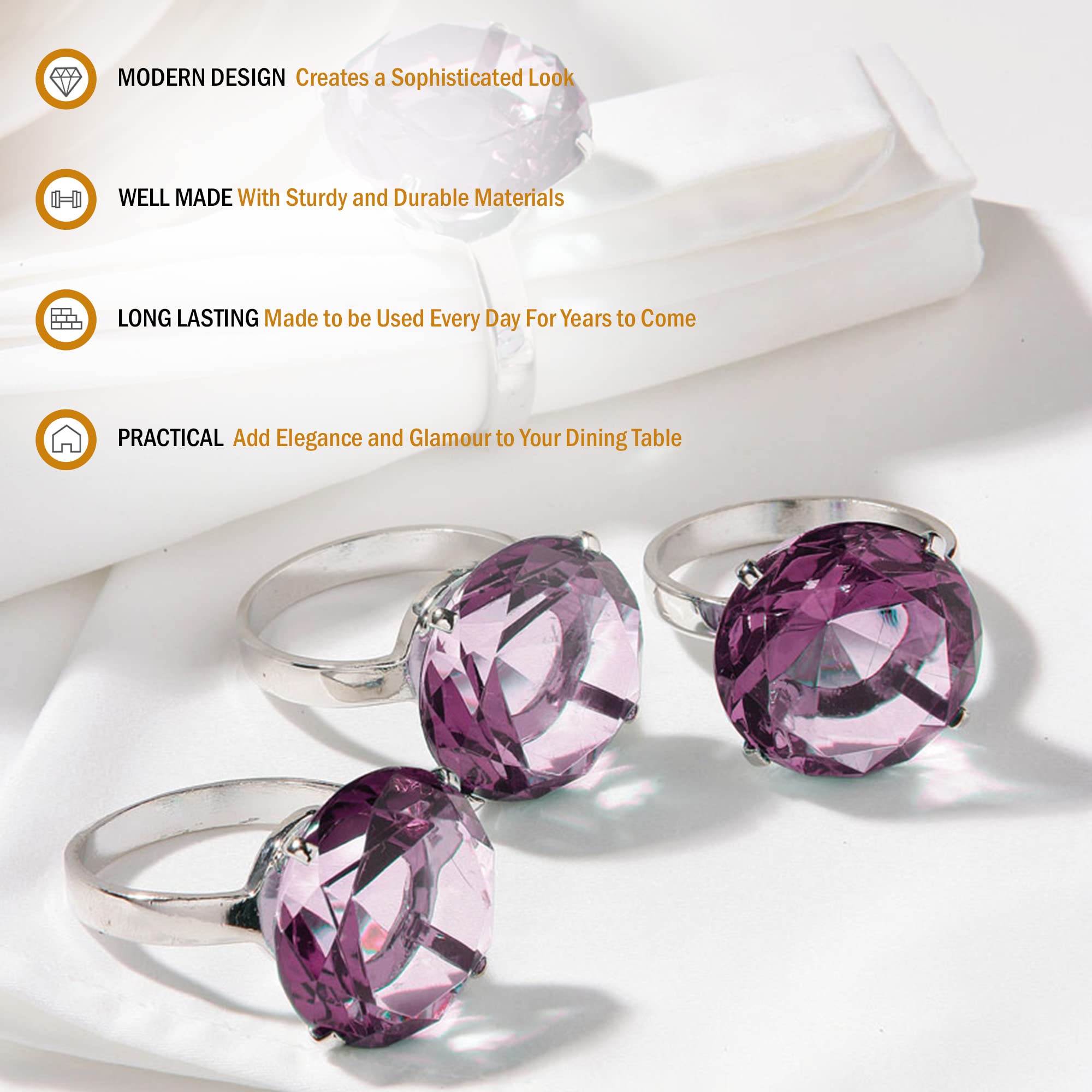Premier Housewares Diamante Napkin Rings - Set of 4, Purple, H6 x W4 x D5cm - Image 3