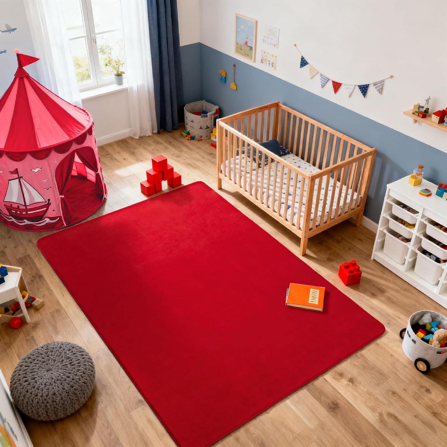 Andecor Shag Living Room Area Rug, 6x9 Red Washable Fuzzy Bedroom Rugs, Soft Fluffy Indoor Carpets for Dorm Boys Girls Kids Room Nursery Home Decorations