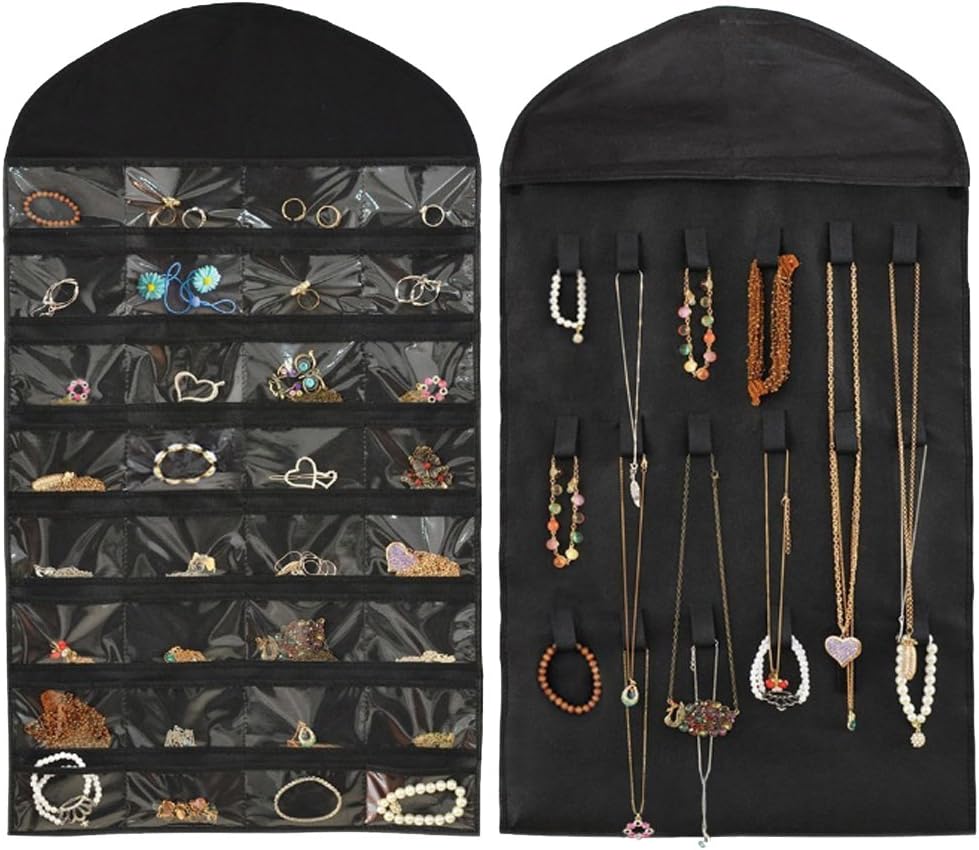 Gissy Studio Hanging Over The Door Jewelry Organizer, Non-Woven 32 Pockets 21 Hook（Black)