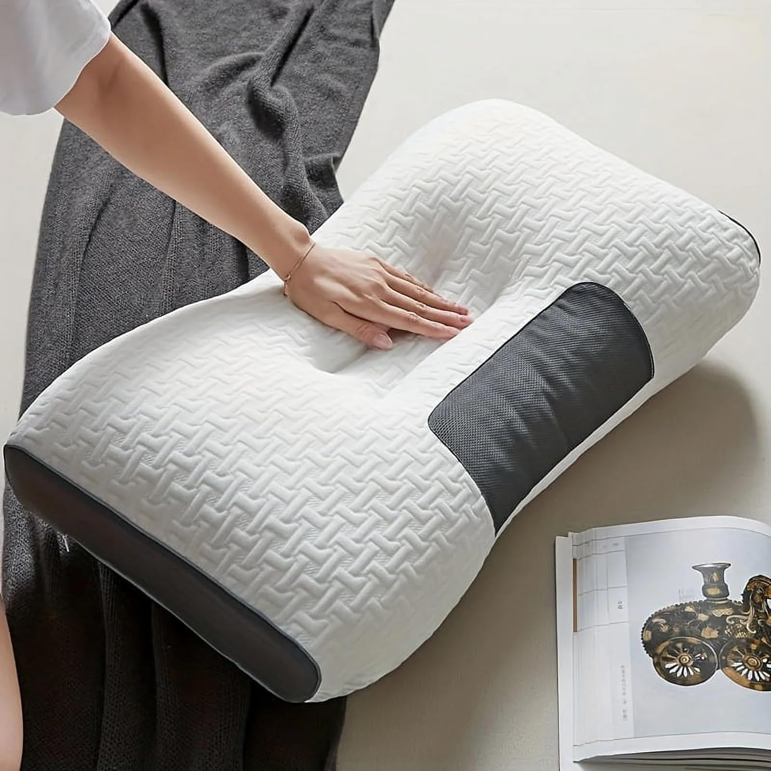 1pc Knitted Pillow SP Neck Protection, Sleep Massage Pillow Core, Household Pillow, Living Room Bedroom Decoration Pillow (Wave)