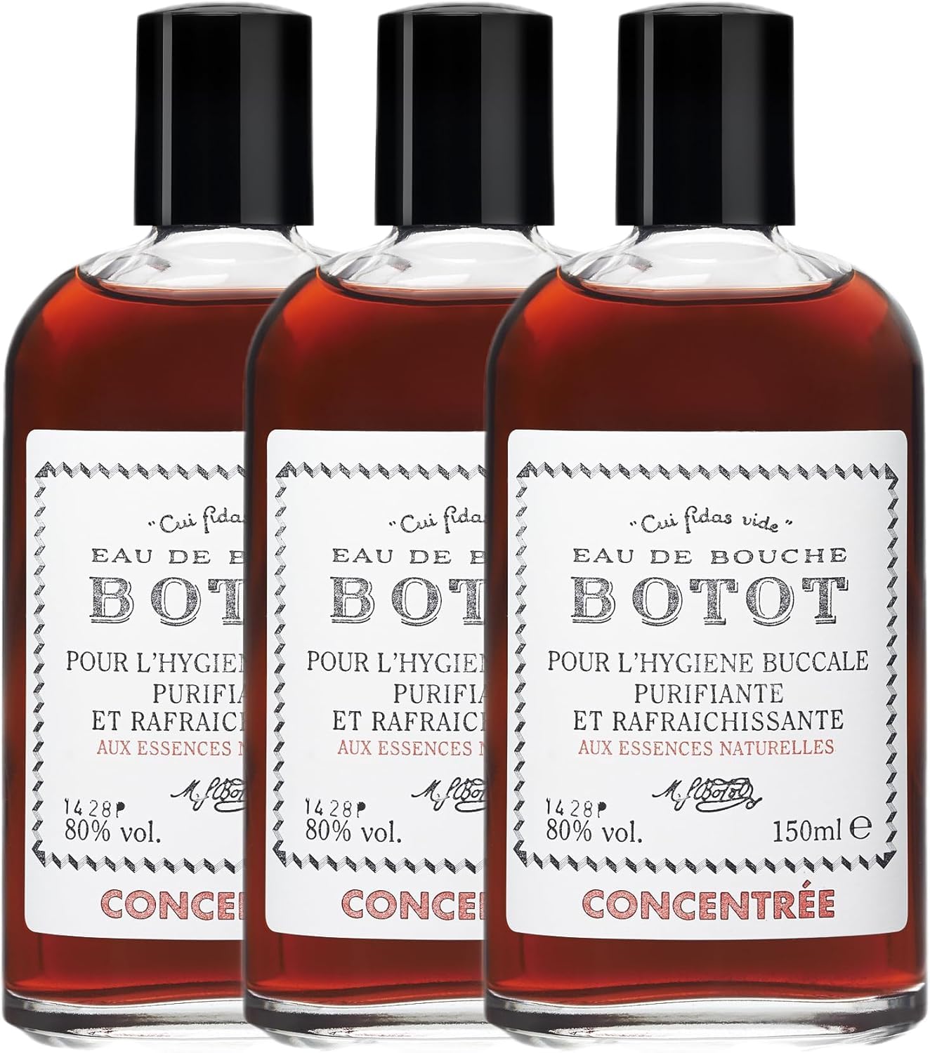 BOTOT | Eau de bouche | Purifiante & rafraîchissante | Hygiène buccale, haleine fraîche & soin quotidien | Aux essences naturelles | Cannelle, clou de girofle & menthe | Lot de 3x 150ml