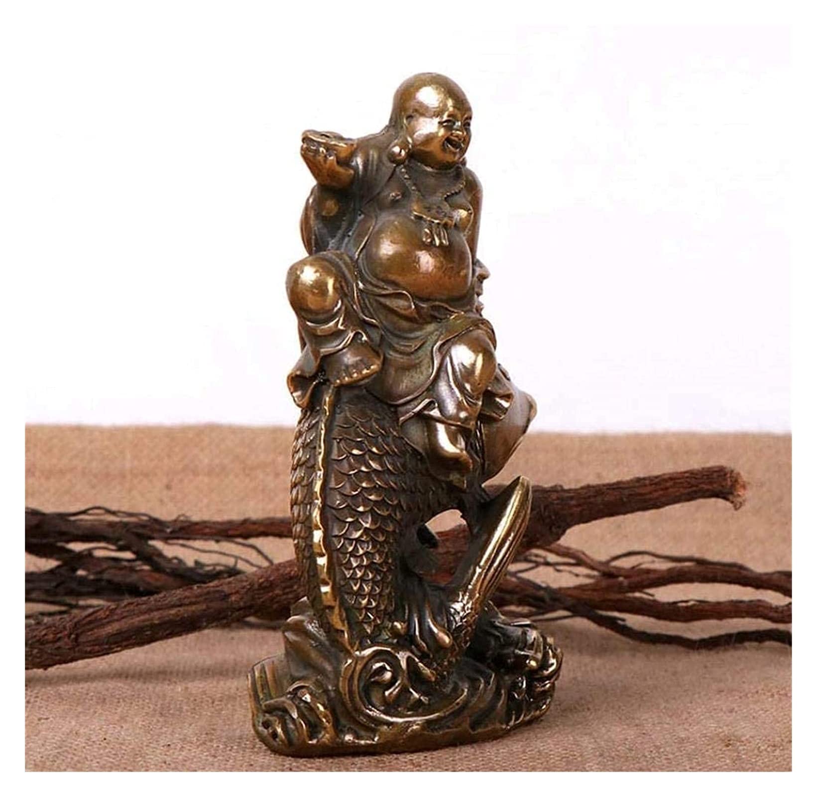 Statuenfigur for Hochzeitsgeschenke, Heimbüro-Dekor, Heimdekoration, Skulptur, Ornamente, Buddha-Skulptur, Feng Shui, lachende Buddha-Statue, reitender Fisch, lachender Buddha, Maitreya und Barren-Sta