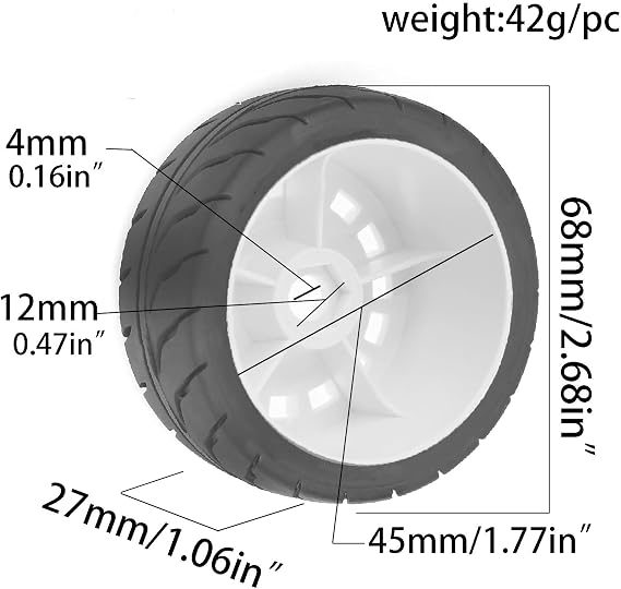 1/10 RC On Road Touring Tires And Hard Plastic Wheels 12mm Hex OD 68mm Street Racing for 1:10 Scale Rally Drift Car Tamiya TT01 TT02 Traxxas XV02 XV01 TA06 HPI KYOSHO PTG2 A959 4PCS (Black)