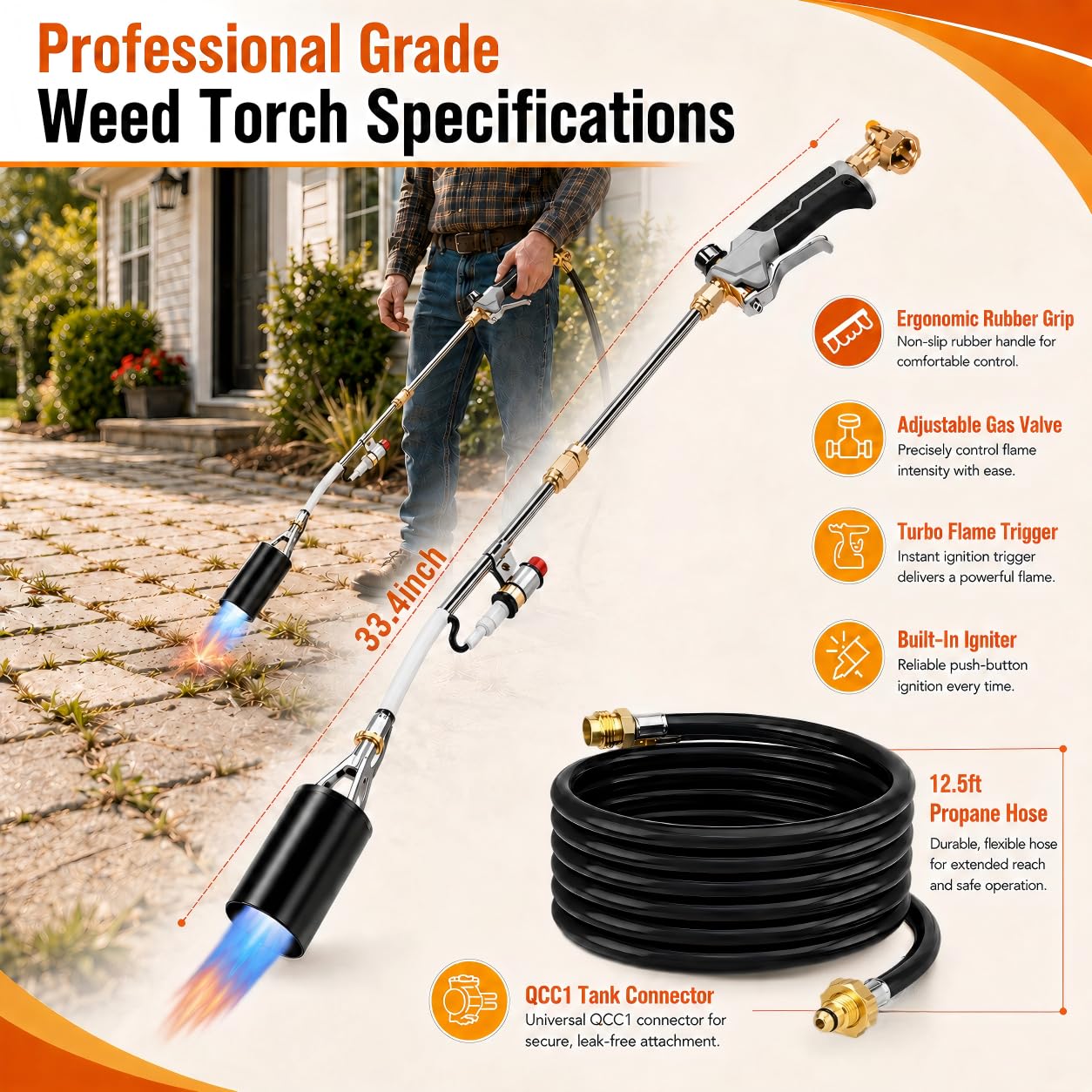 SafBbcue Weed Burner - Propane Torch with 12.5FT Hose -2