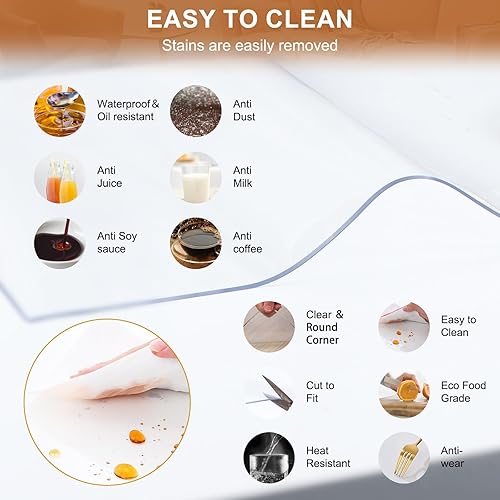 Miniatura 4 de Protector de mantel de vinilo transparente de 10 x 24 pulgadas, manteles de plástico transparente de 0.079 in de grosor, protector de mesa de PVC