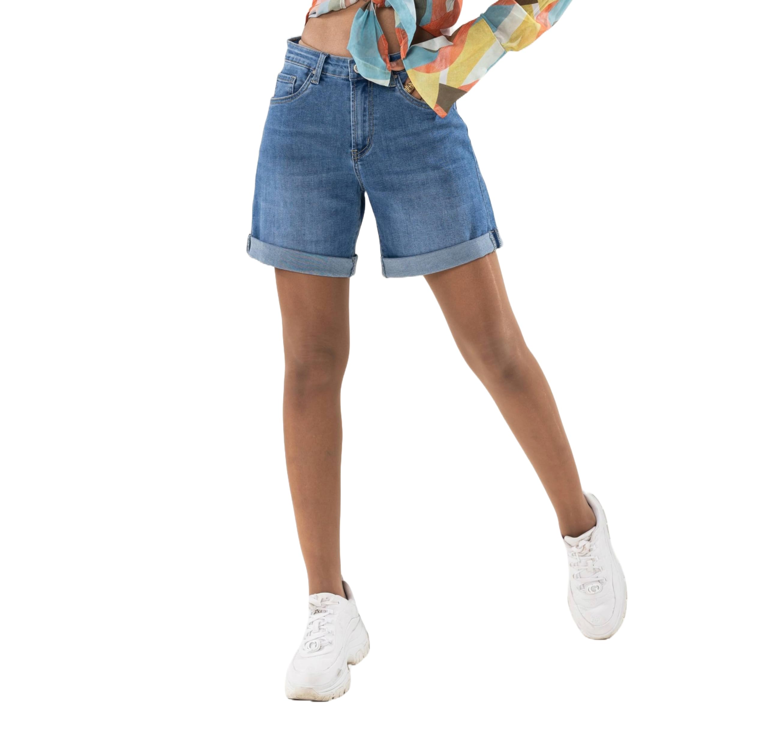 Nina Carter P208 Short en jean taille haute pour femme, look usé, mi-cuisse