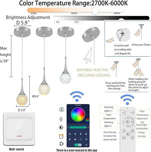 Miniatura 3 de Flashing God Lámpara colgante de cristal de lágrima de plata, lámpara colgante integrada con burbuja de cristal para accesorios de globo de isla de