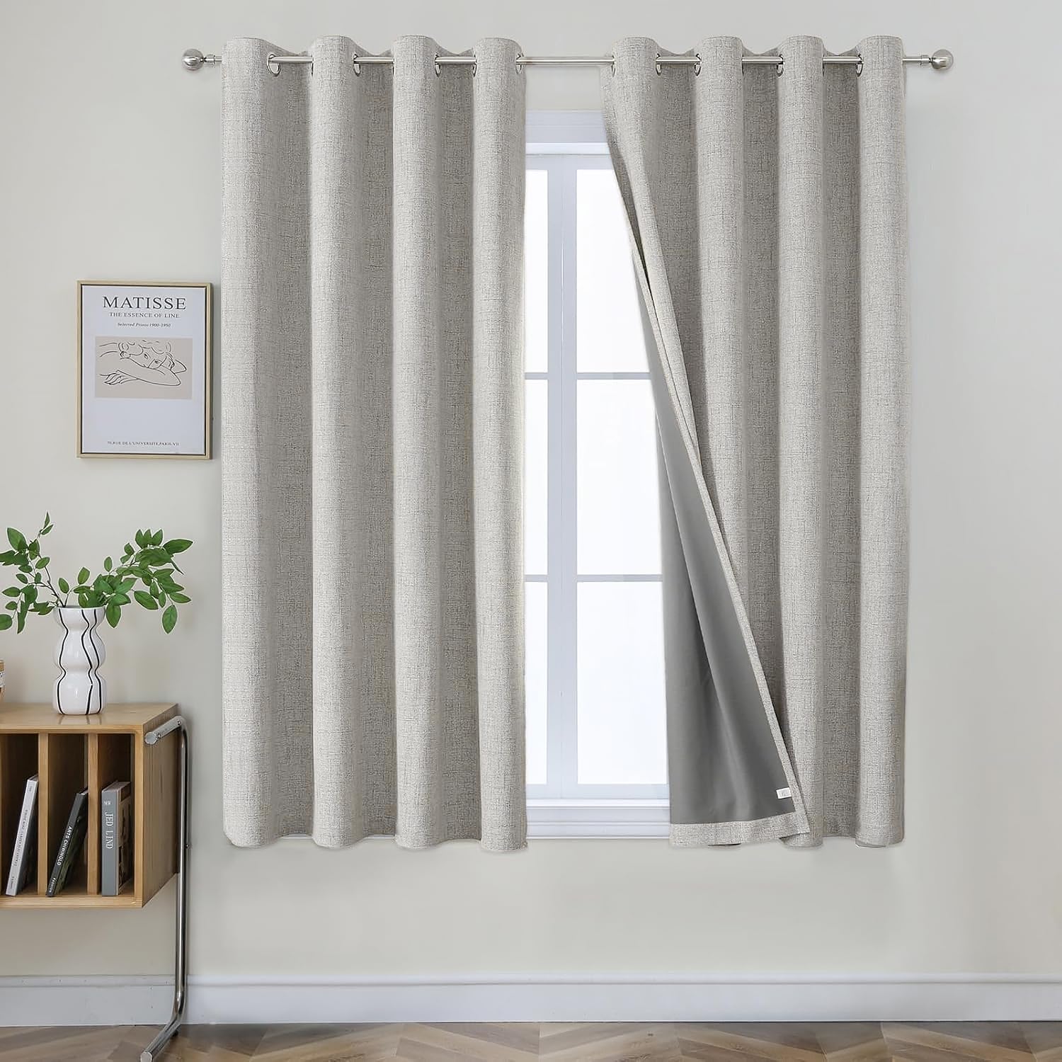 Joydeco Blackout Curtains 63 inch Length 2 Panels Set, Linen Textured Room Darkening Curtains 63 Inches Long, Thermal Insulated Grommet Black Out Curtains for Living Room(42x63 inch, Greyish White)