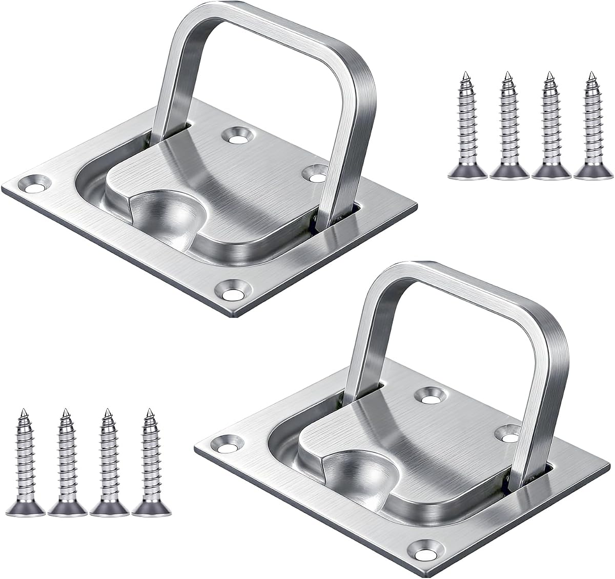 316 Stainless Steel Trap Door Pull and Recessed Pull Handle with 8Pcs Mount Screws for Boat Deck Hatch Handle, Heavy Duty Flush Lifting Handles, Basement, Toolbox, and Home Furniture (2 Pack)