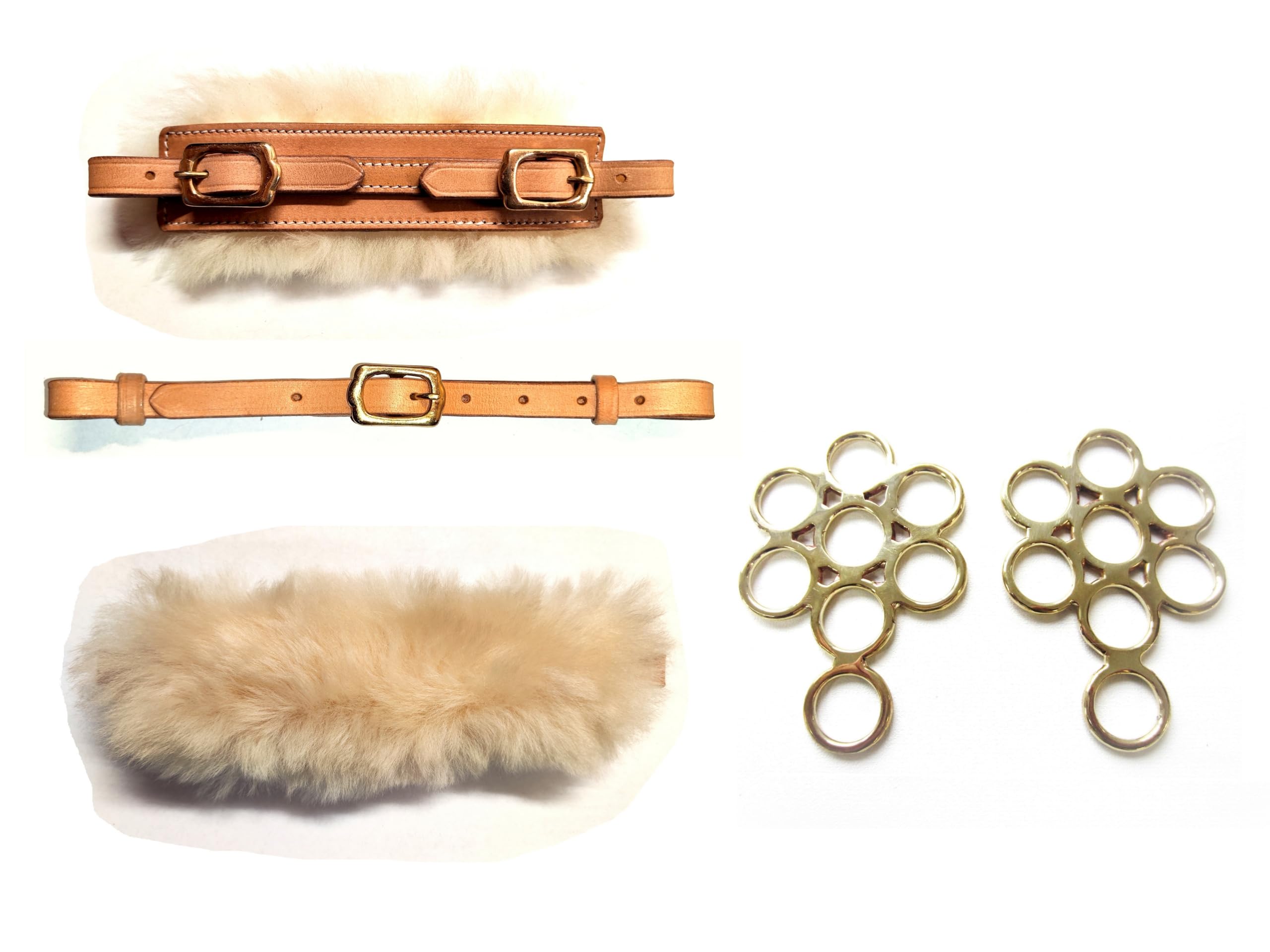 Set Gebisslose Zäumung Hackamore Flower Gold - Echt Schaffell