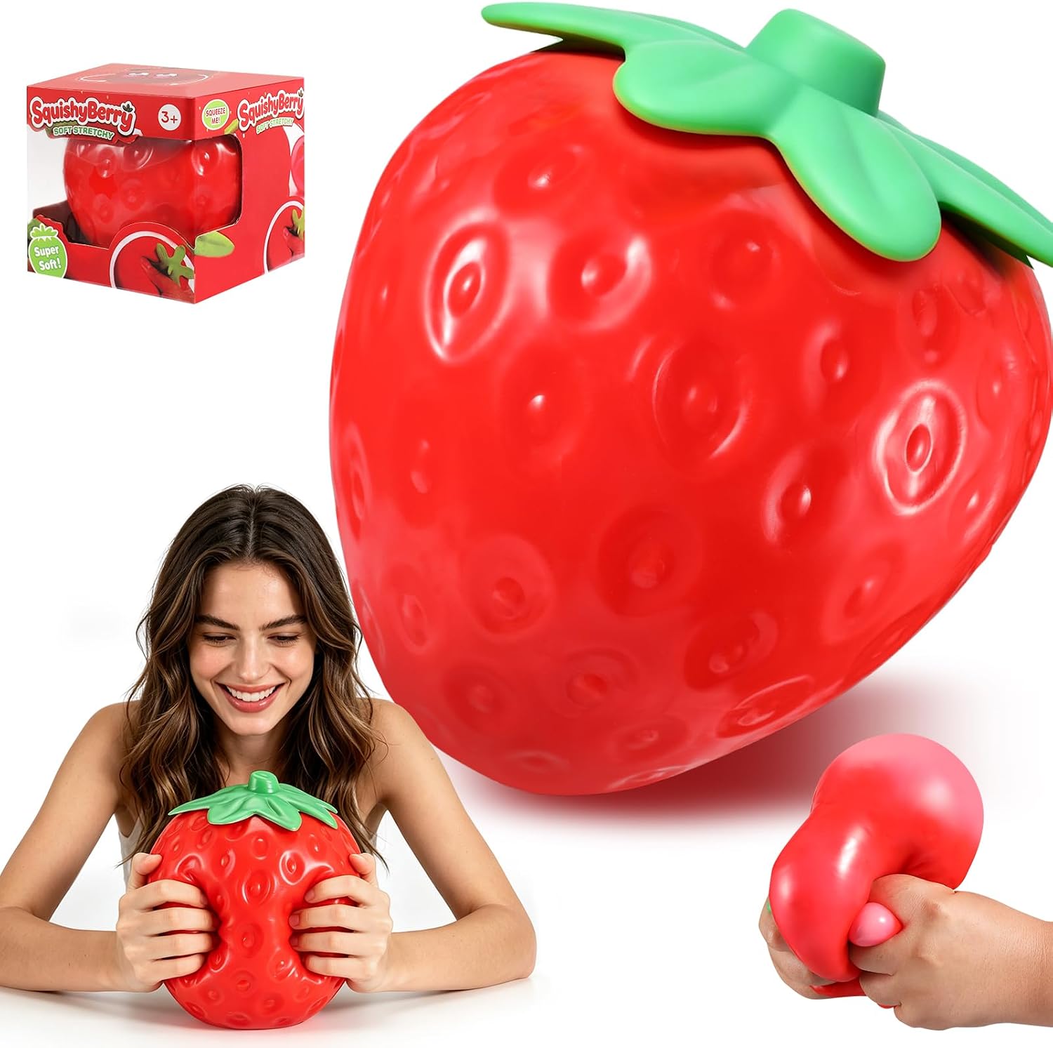 6‑Inch Giant Strawberry Slow Rising Big Squishy Toy, Jumbo Realistic Soft Fruit Squeeze Stress Ball, Anxiety‑Relief Fidget Sensory Toy, Desk Decoration, Party Favor Gift for Adults and Kids