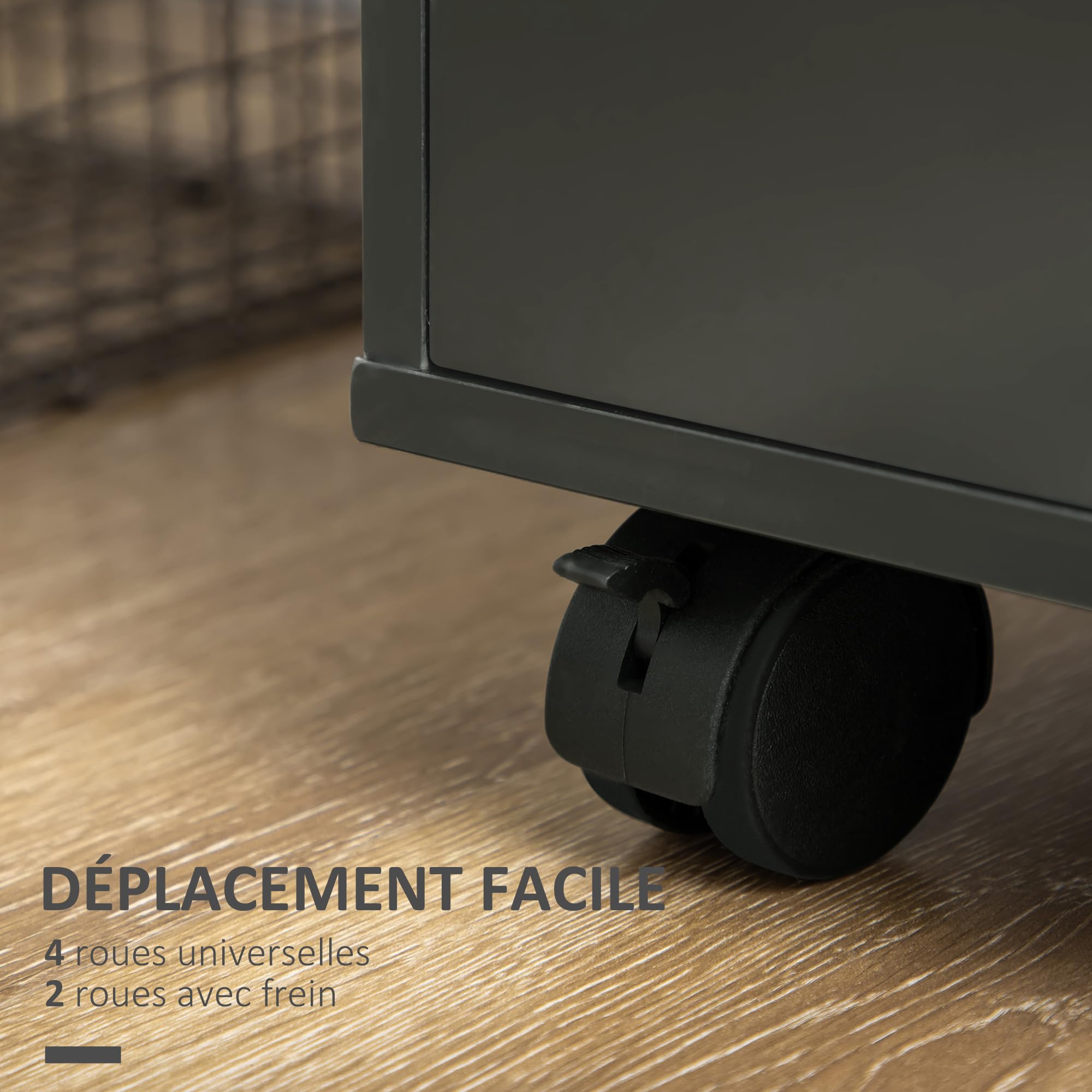 HOMCOM Mobilny subwoofer biurkowy z 5 szufladami i 1 drzwiczkami, regulowana półka, szafka do przechowywania na biurko, skrzynka do przechowywania na kółkach, na dokumenty i artykuły pa, 78 x