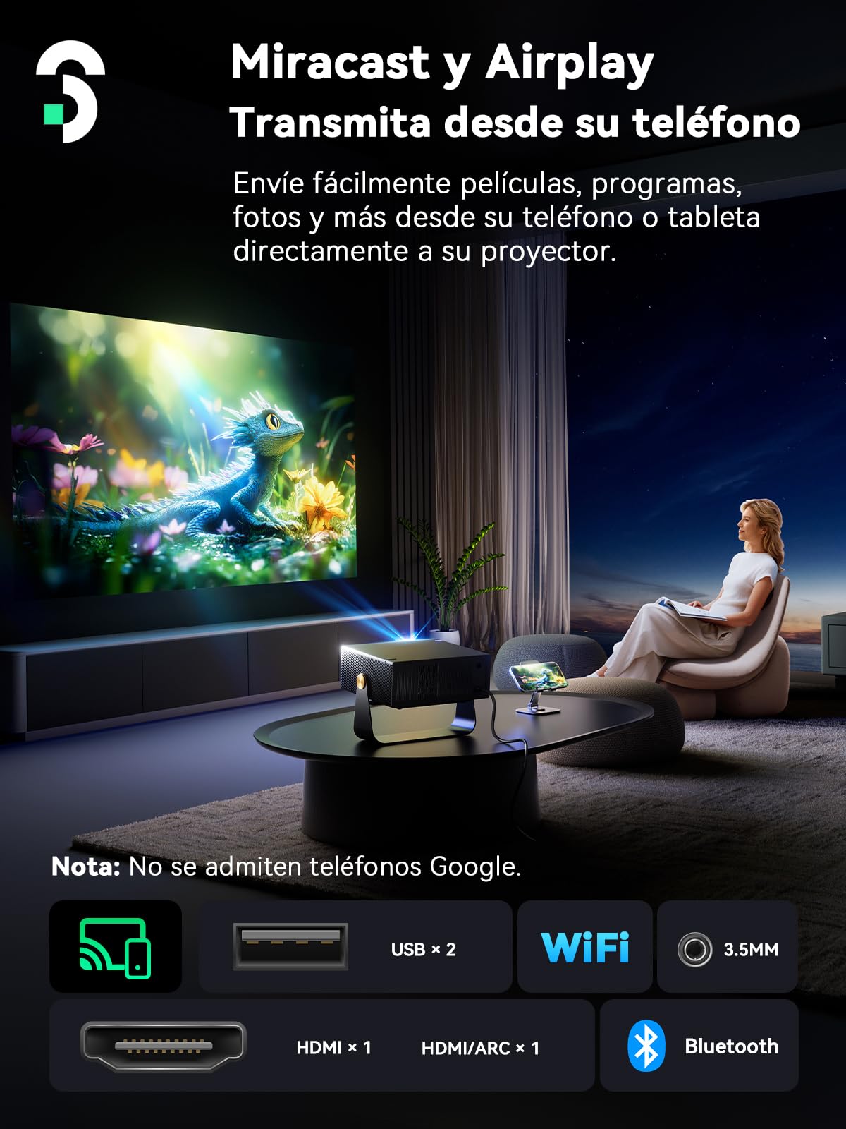 SOOMFON SK3 Netflix Certificado Mini Proyector Portatil 4K Supported | Proyector para Movil con Auto Keystone/E-Enfoque, WiFi & Bluetooth para Android/Movil/PC/HDMI/Exterior/Cine en Casa