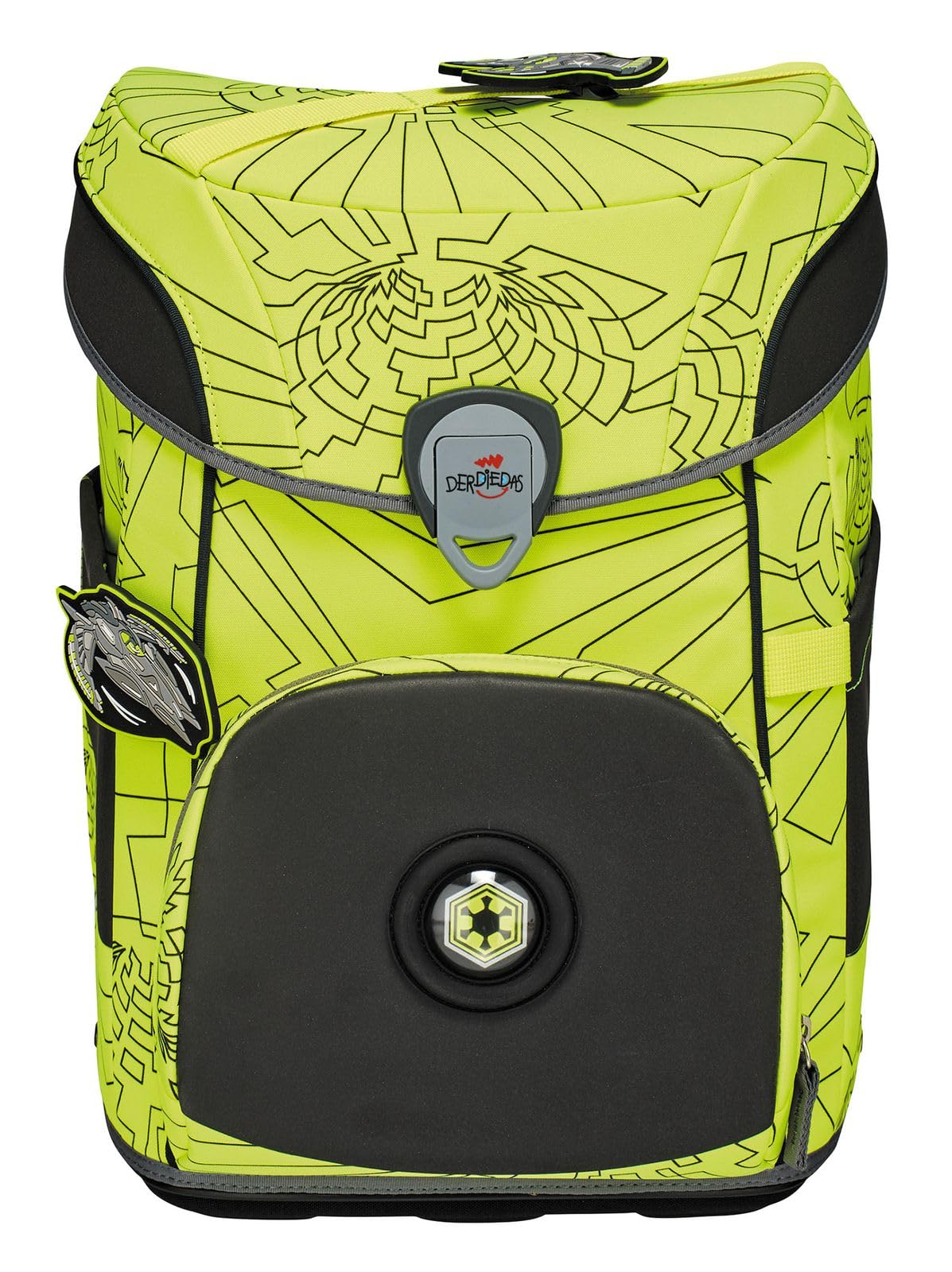 DER DIE DAS leichter Schulranzen, ErgoFlex Easy Superflash Neon „Neon Fighter“ Set 5-teilig, ca. 20,5 l Volumen, ca. 950 g Gewicht