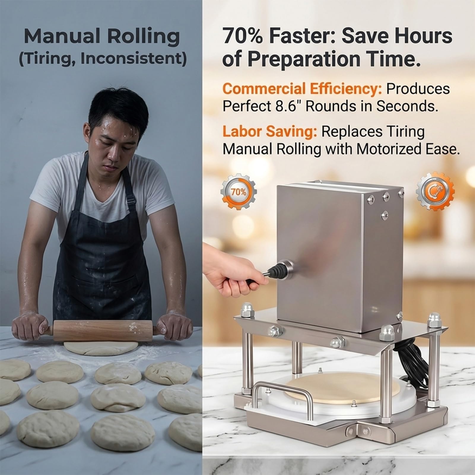 Macchina per Stendere Pizza/Pressa per Impasto Elettrica,Stendipizza Professionale/22cm Acciaio Inox/7kg per Pizzerie da Asporto e Bar/Qualità Professionale Garantita Inox(22cm)