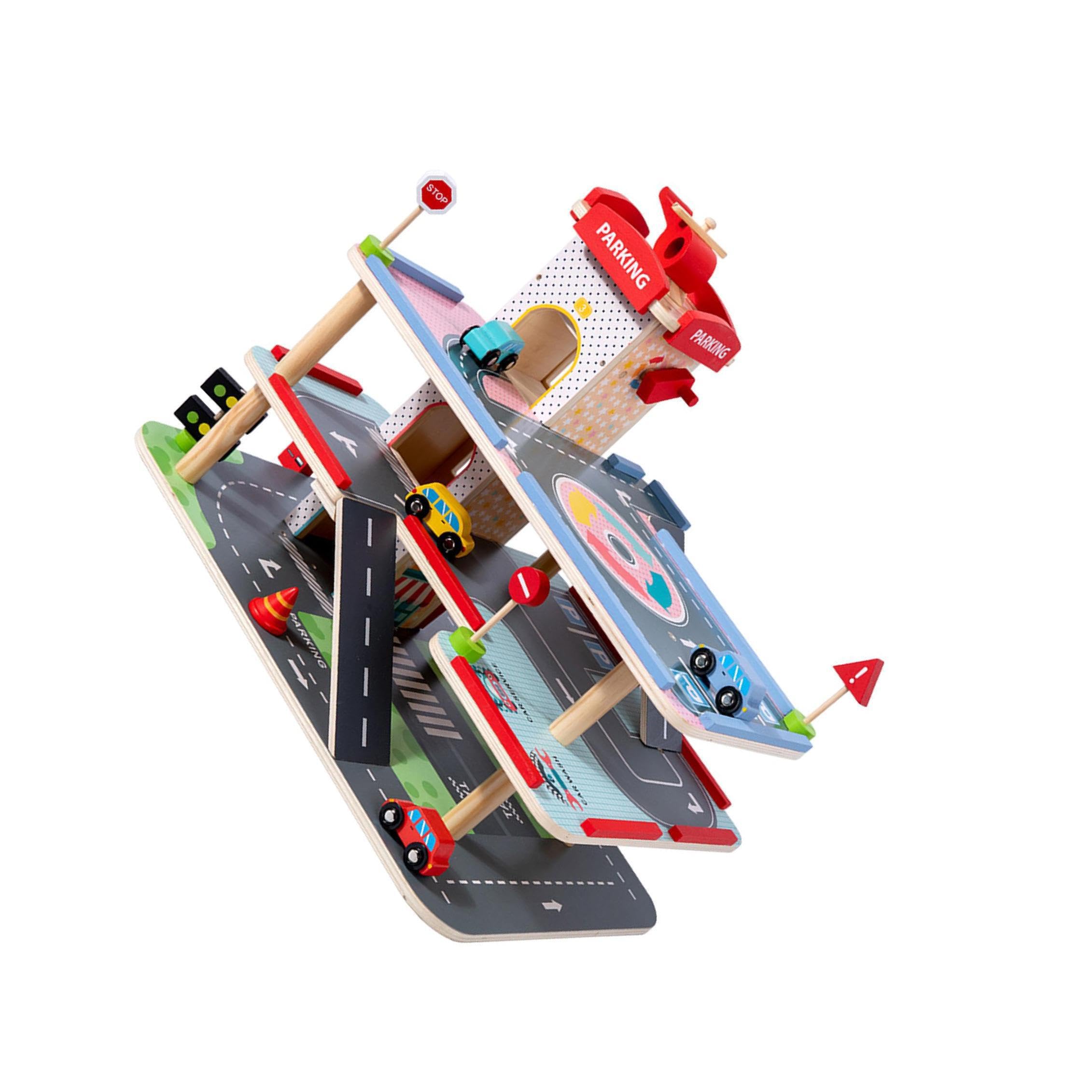 QUXVUIS Parcheggio per bambini, gioco educativo, pista da corsa per bambini, mini auto giocattolo, parcheggio per, veicoli giocattolo per, garage per auto