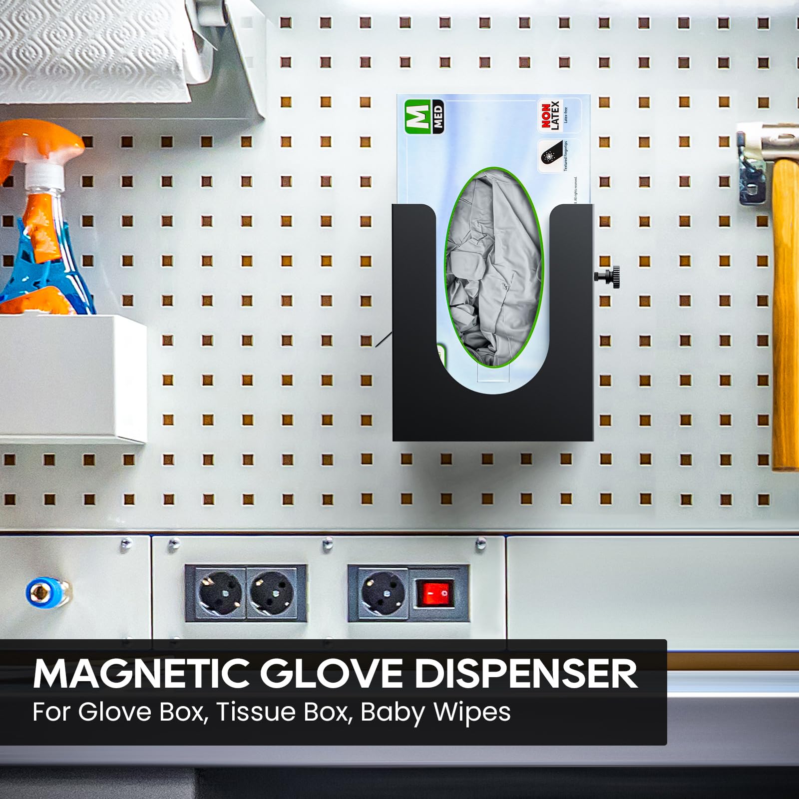 THYGIFTREE Magnetischer Handschuhkastenhalter, Einweghandschuhspender, Wandmontage, Metallhandschuhständer für Gummilatexhandschuhe, Taschentuchbox für Werkzeugkasten, Garage, Werkstatt, Küche