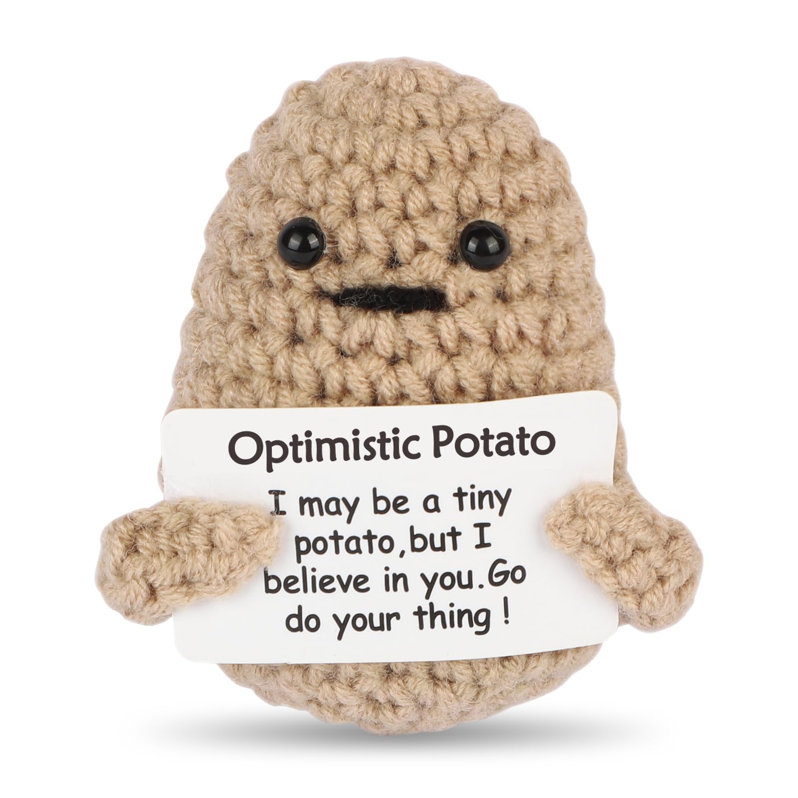 Hoedia Handmade Emotional Pickle Gift, Cucumber Crochet Doll Inspirational Gifts with Cards, Cute Knitted Funny Support Pickle Potato Friend Birthday (Potato)