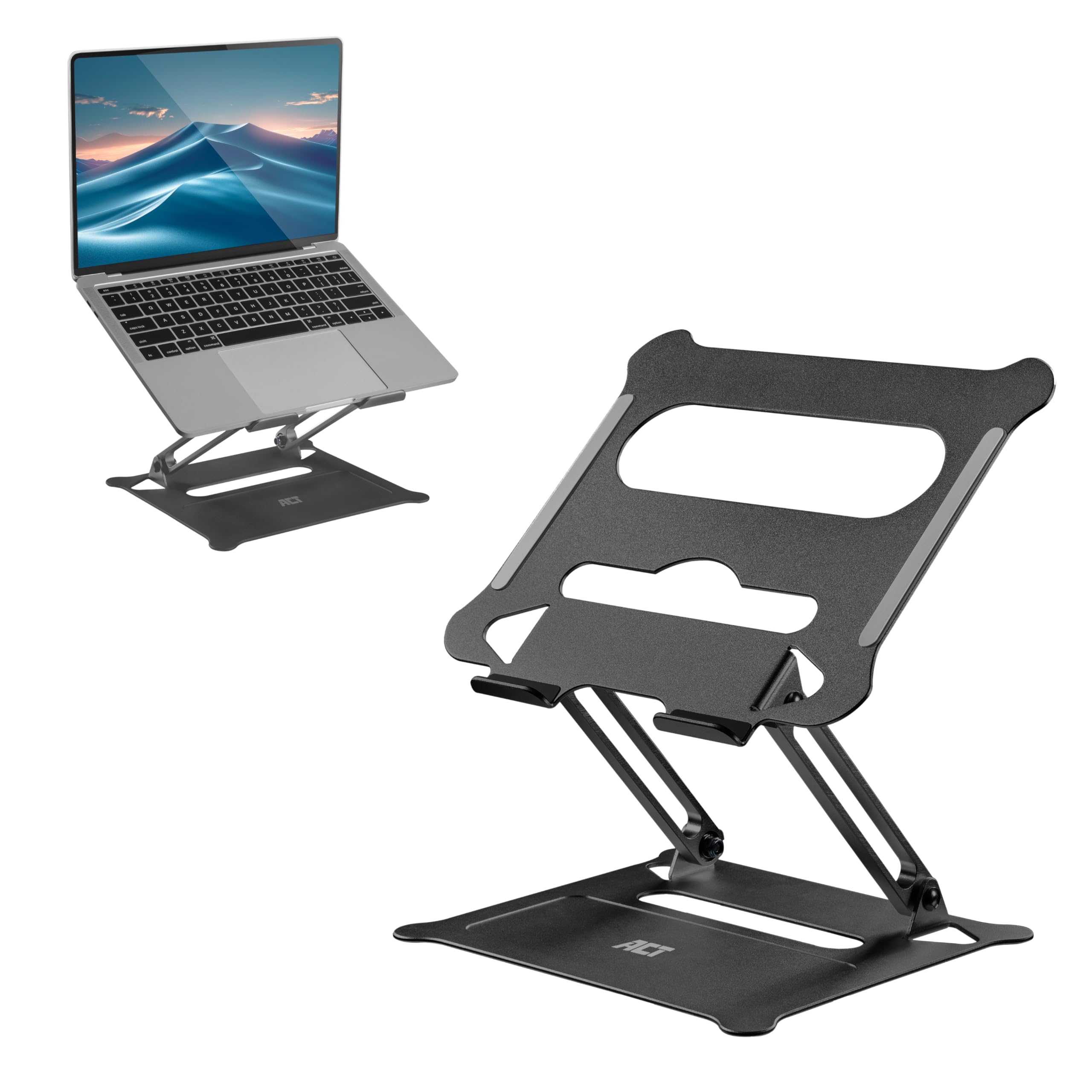 Act Schwarz Faltbarer Aluminium Laptop Ständer, Höhenverstellbar Laptop Stand, Bis Zu 15,6“, Ergonomisches Arbeiten, Leicht, - Ac8140