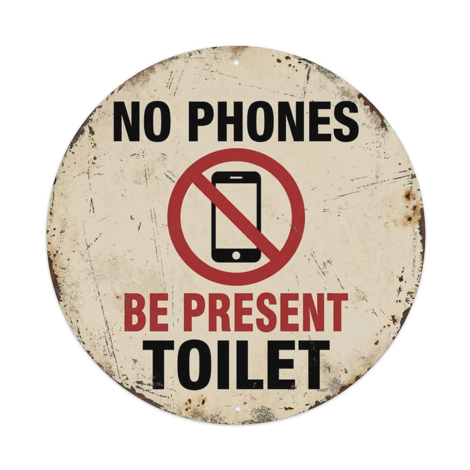Metal Tin Sign No Phones Be Present Toilet Warning Sign