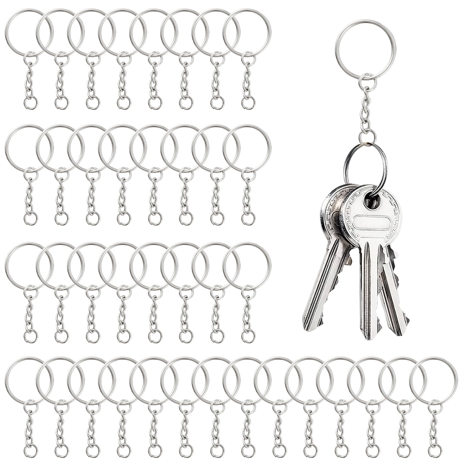 HEIHAK 300 Pcs Split Metal Key Rings, 1 Inch / 25mm Keyring Hoops with Open Jump Rings and Chain, Keyring Rings for Crafts DIY, Lanyards, Gifts, Resin Keyring Making