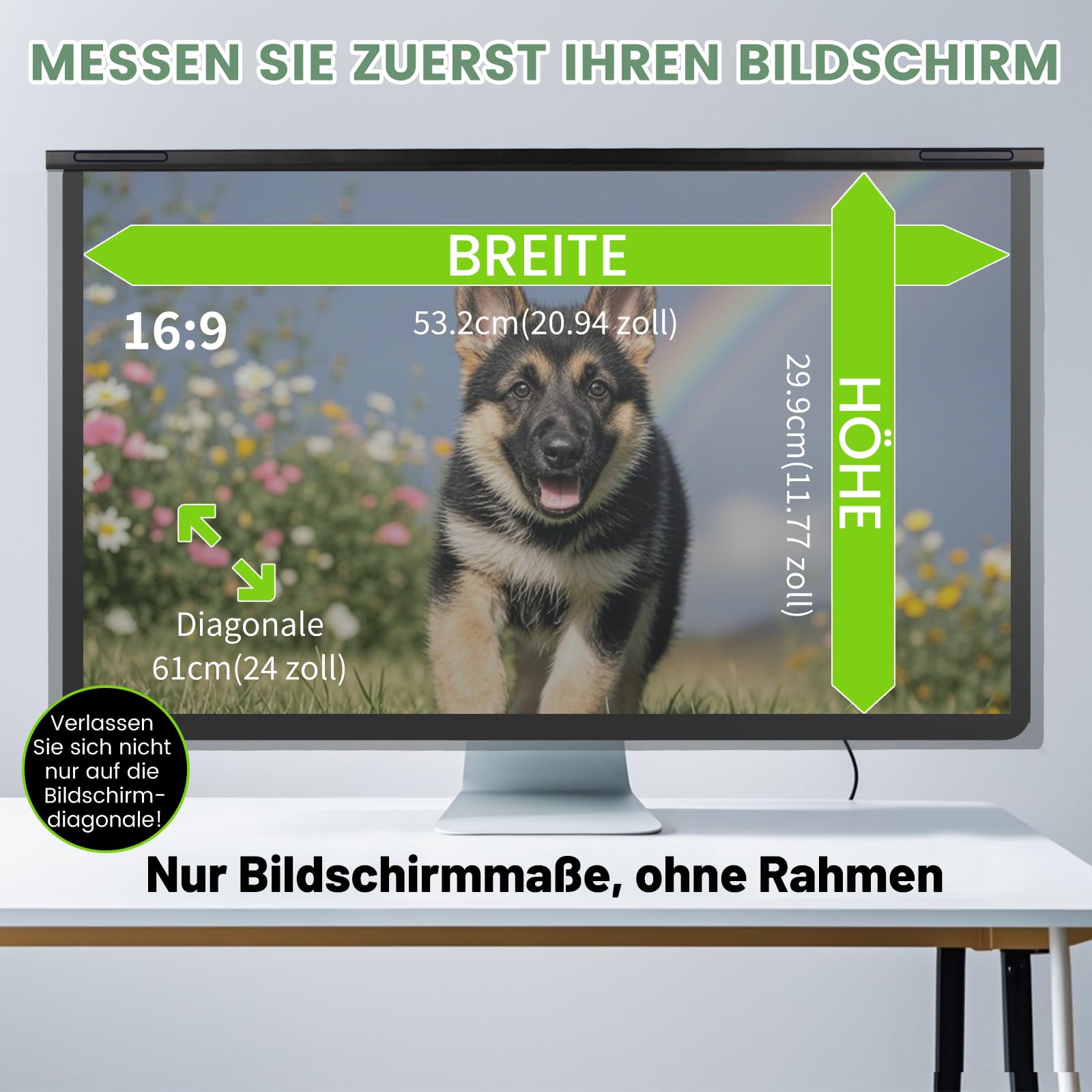Matt Blickschutzfolie für 24 Zoll 16:9 Monitor – Abnehmbare, hängende Sichtschutzfolie mit HD-Blaulichtfilter, Blendschutz und Displayschutz, Privacy Screen, Breite x Höhe: 540 x 329mm