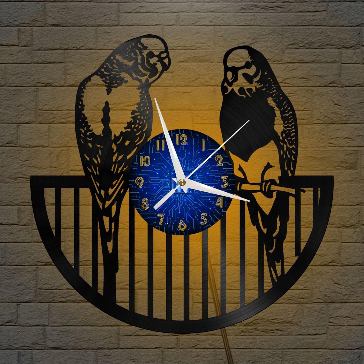Horloge murale en vinyle avec LED YHFR Parrot 3 décoration noire 30,5 cm salon et chambre