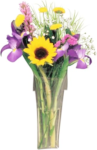 Gadjit Florero de vinilo con forma de maceta, succiones a ventanas y espejos, sostiene ramo de tallos de flores y agua, vinilo flexible transparente