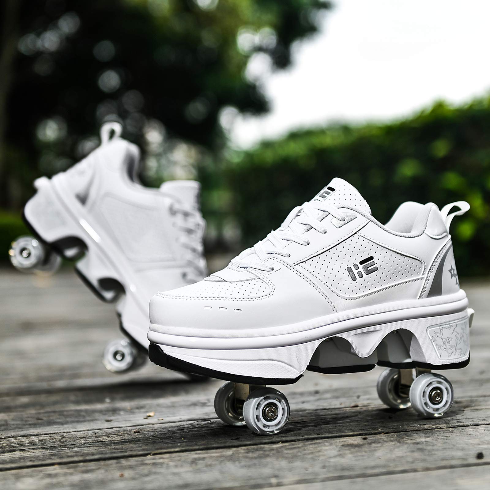 Zapatos con Ruedas para Hombres/Mujeres, Patines Deformados, Zapatillas Casuales, Zapatos De Rodillo para Adultos/Niños,Silver-EU36/UK3
