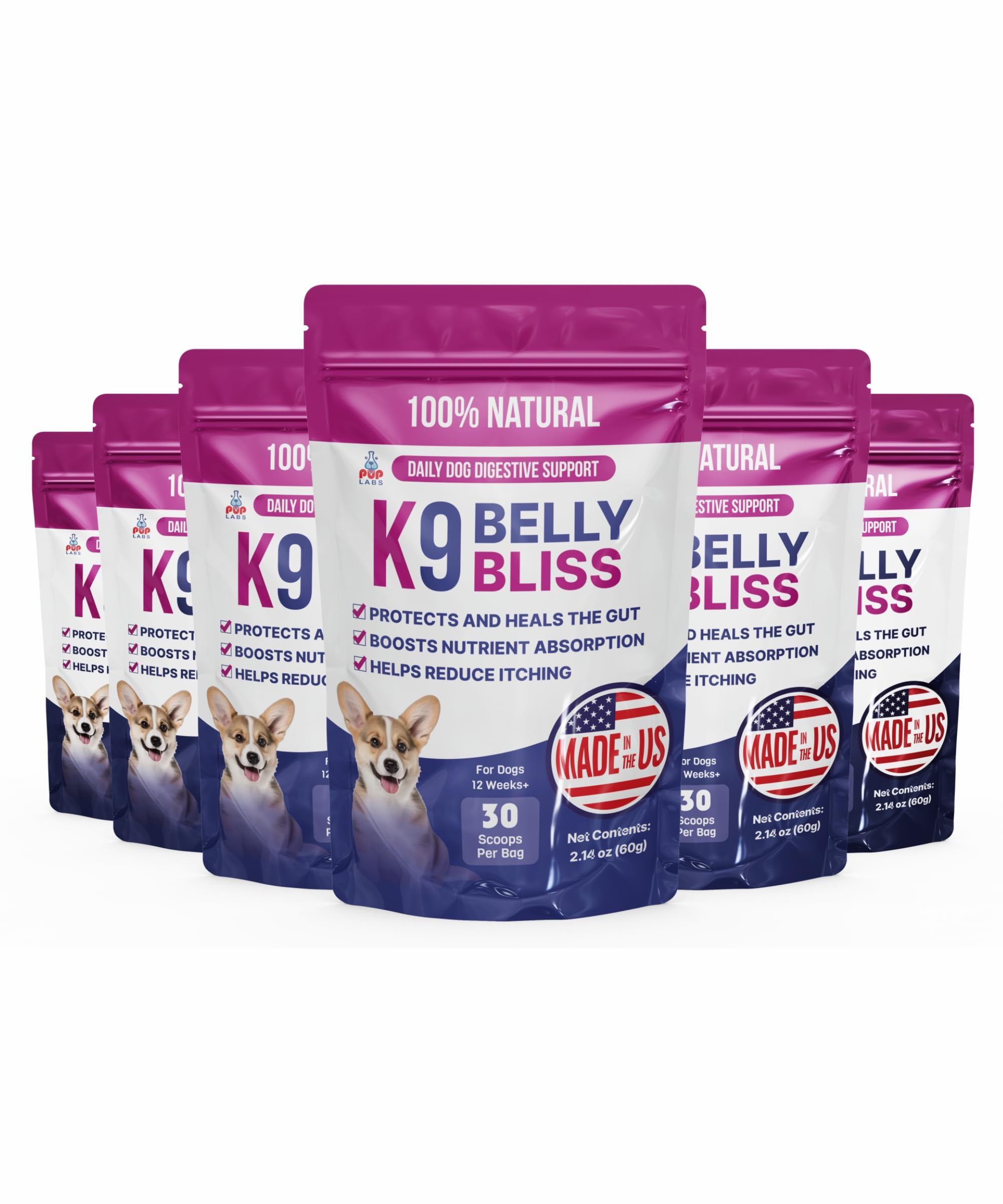 Pup Labs K9 Belly Bliss, All-Natural Gut Health for Dogs, Vet Approved Prebiotic for Dogs for Daily Digestive Support & Dog Constipation Relief,