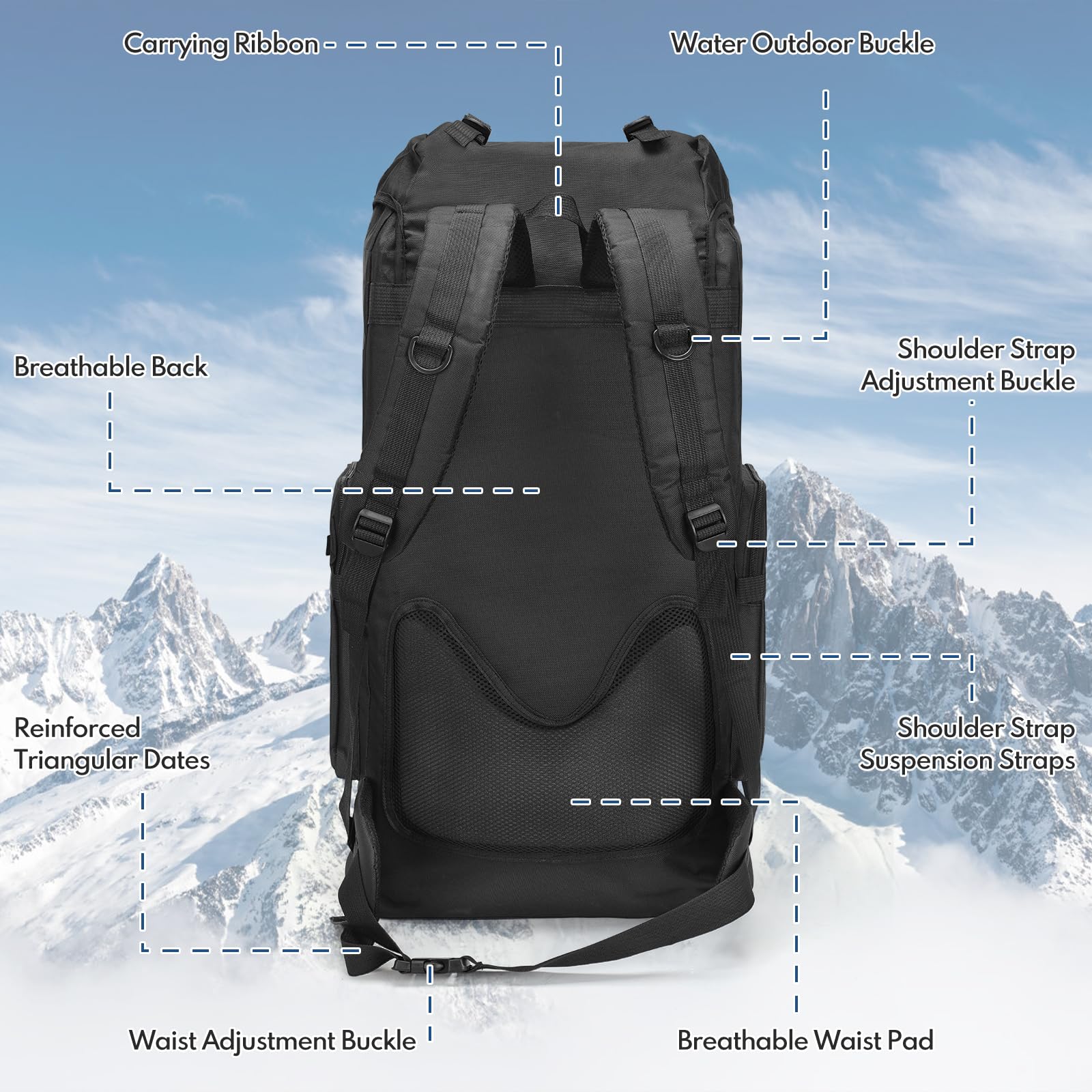Sac à Dos Trekking Camping 100L Imperméable avec Housse de Pluie pour Randonnée Voyage