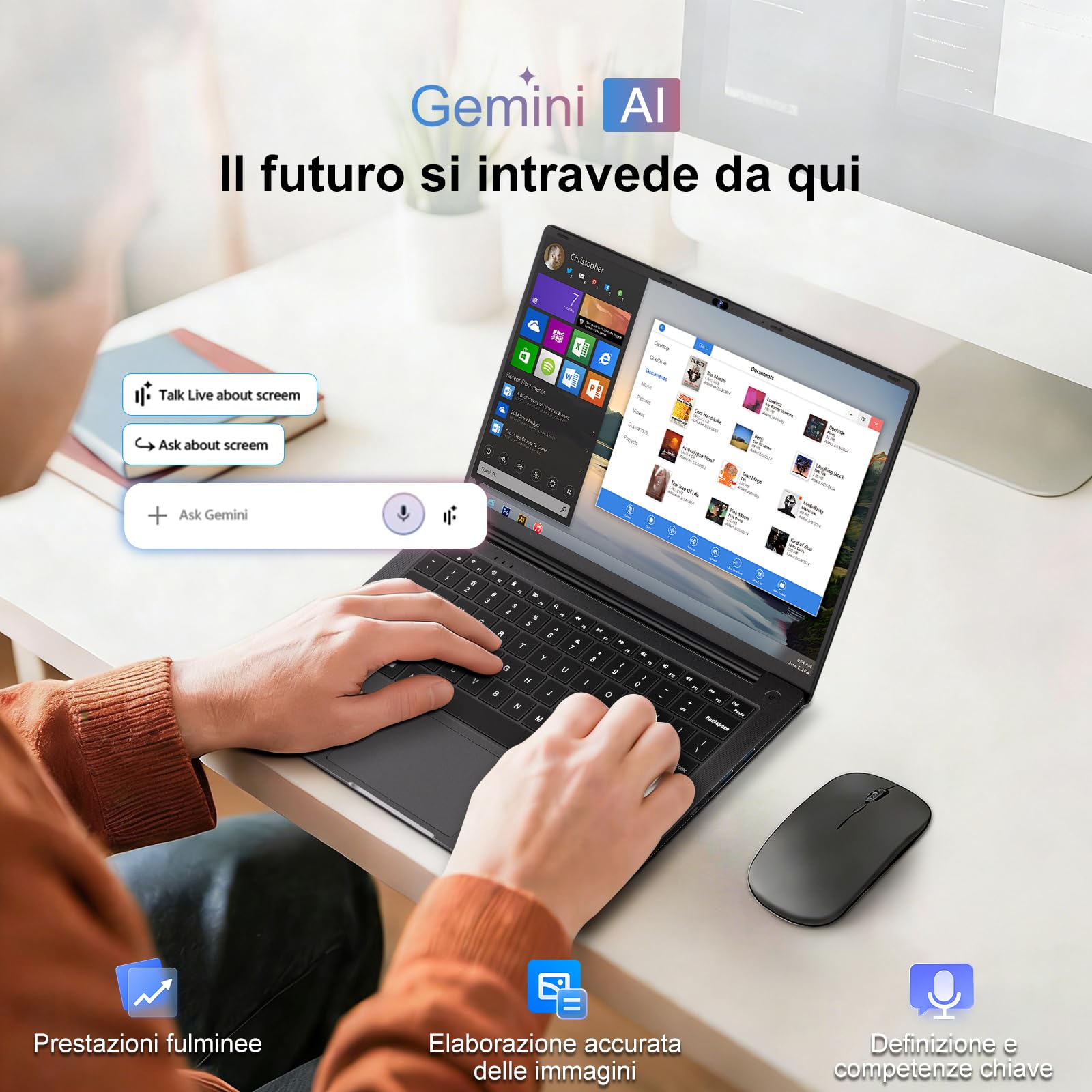 Pc Portatile 14 Pollici Win11 Notebook Celeron N5095 Upto 2,9 GHz Laptop 8GB RAM 256GB SSD TF 1TB LPDDR4 5G WiFi 1920*1080 FHD USB 3.0 Laptop QWERTY Tastiera Film Italiana - Nero Corpo in Metallo