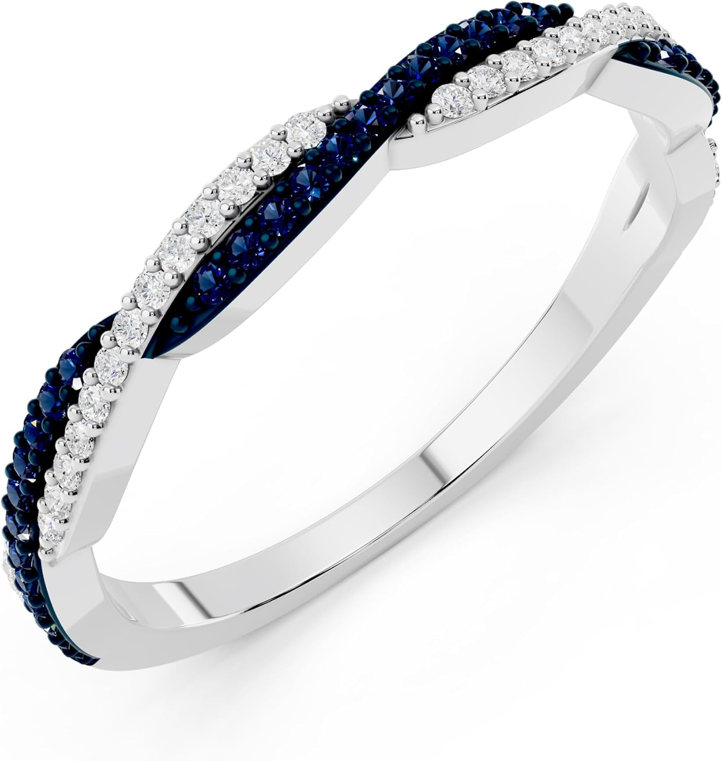 Dazzlingrock Collection Round Blue Sapphire & White Diamond Swirl Stackable Ring for Women in 14K Solid Gold