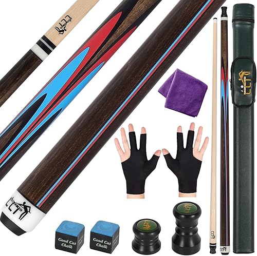 Taco de piscina de arce de 58 pulgadas, 2 piezas, 18 oz-21 onzas, palo de billar ligero y duradero con funda de cuero, perfecto para uso en el