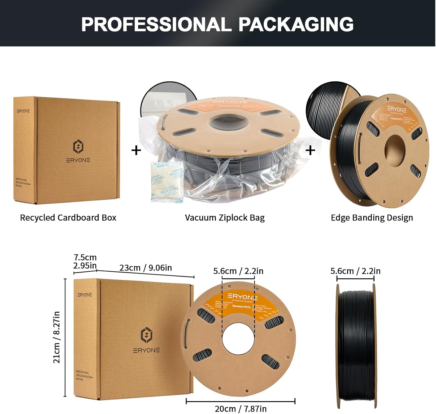ERYONE PETG Filament for 3D Printer, 1.75mm +/-0.03mm, 1kg(2.2LBS)/Spool, Black