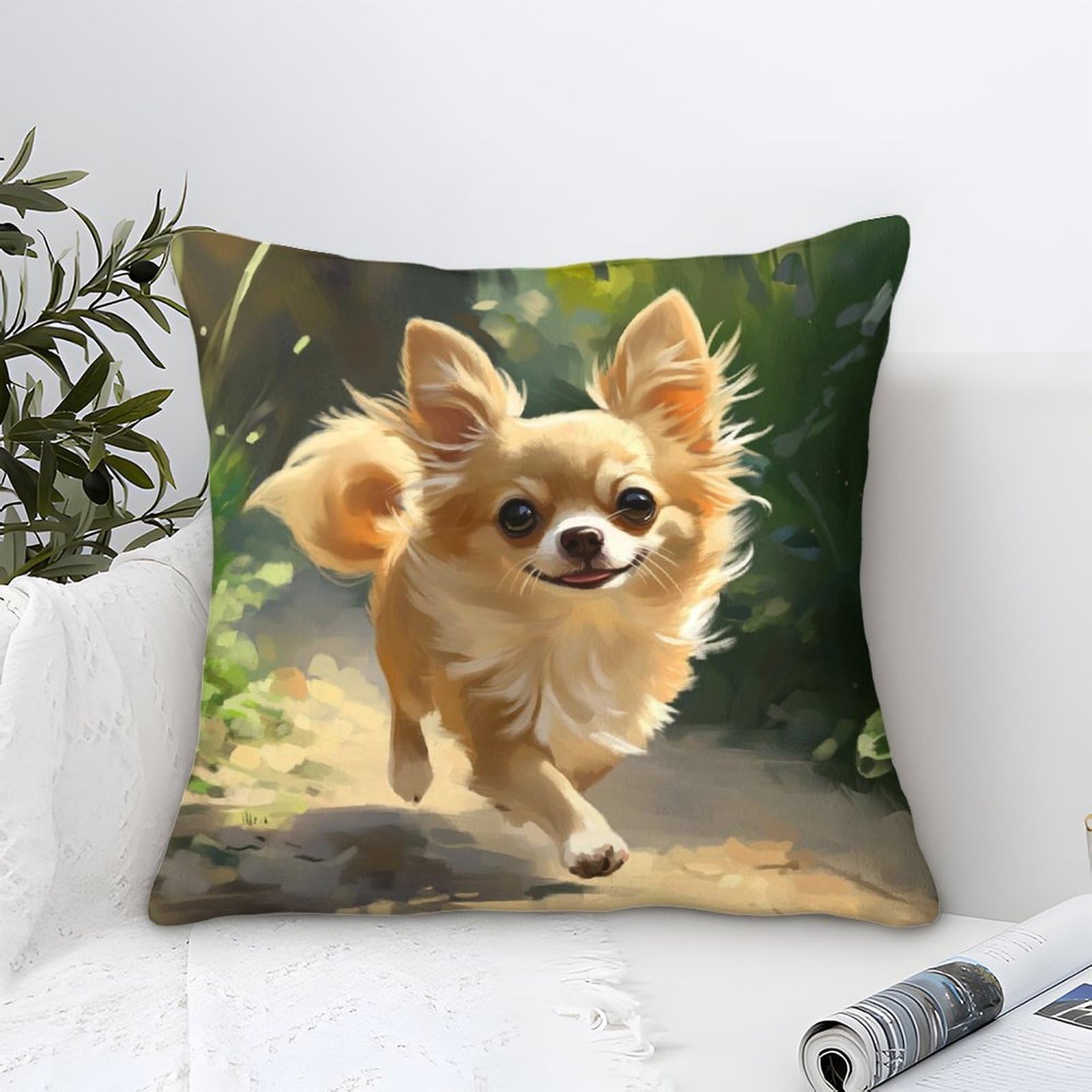 Yyvkpmlxc Style-4 Cushion Cover Chihuahua Dog Modern Art Decorative,Watercolor Dog Pattern Square Pillow Cases Soft Polyester Throw Pillow Cases Home For Livingroom Outdoor Garden Couch Decor 50X50cm